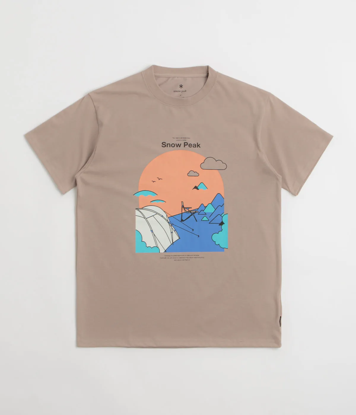 Snow Peak Camping Graphic T-Shirt - Beige polyester shirt Custom made