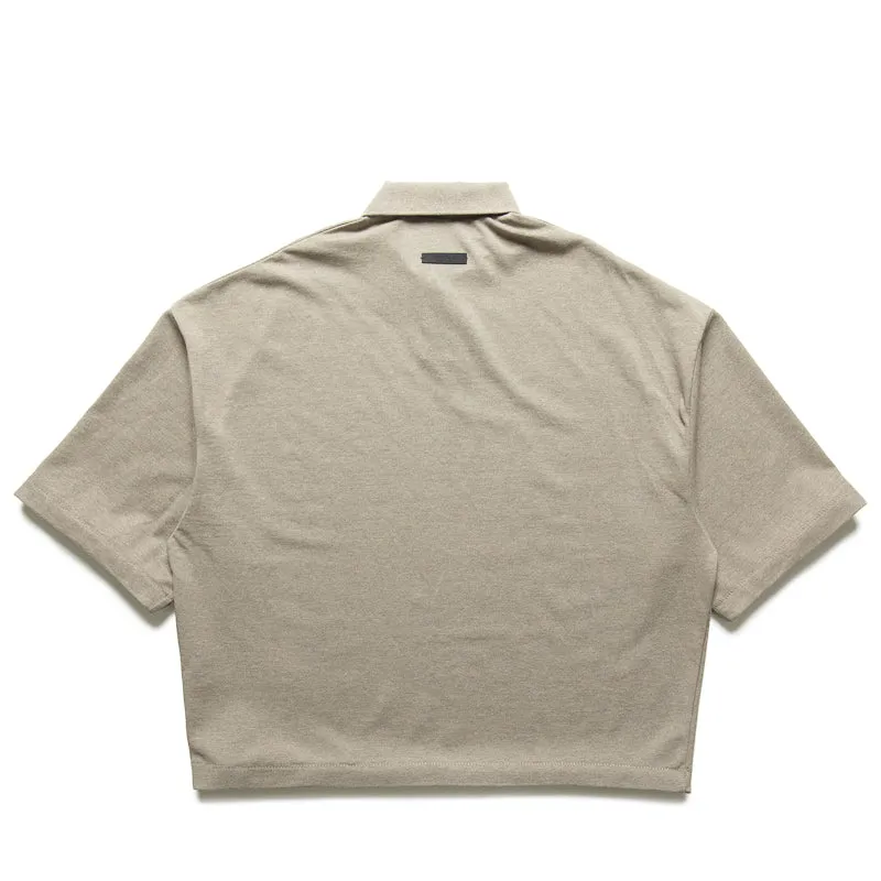 Fear Of God Essentials Pique Polo - Heather Gray Bamboo Fiber Blend Zip Front
