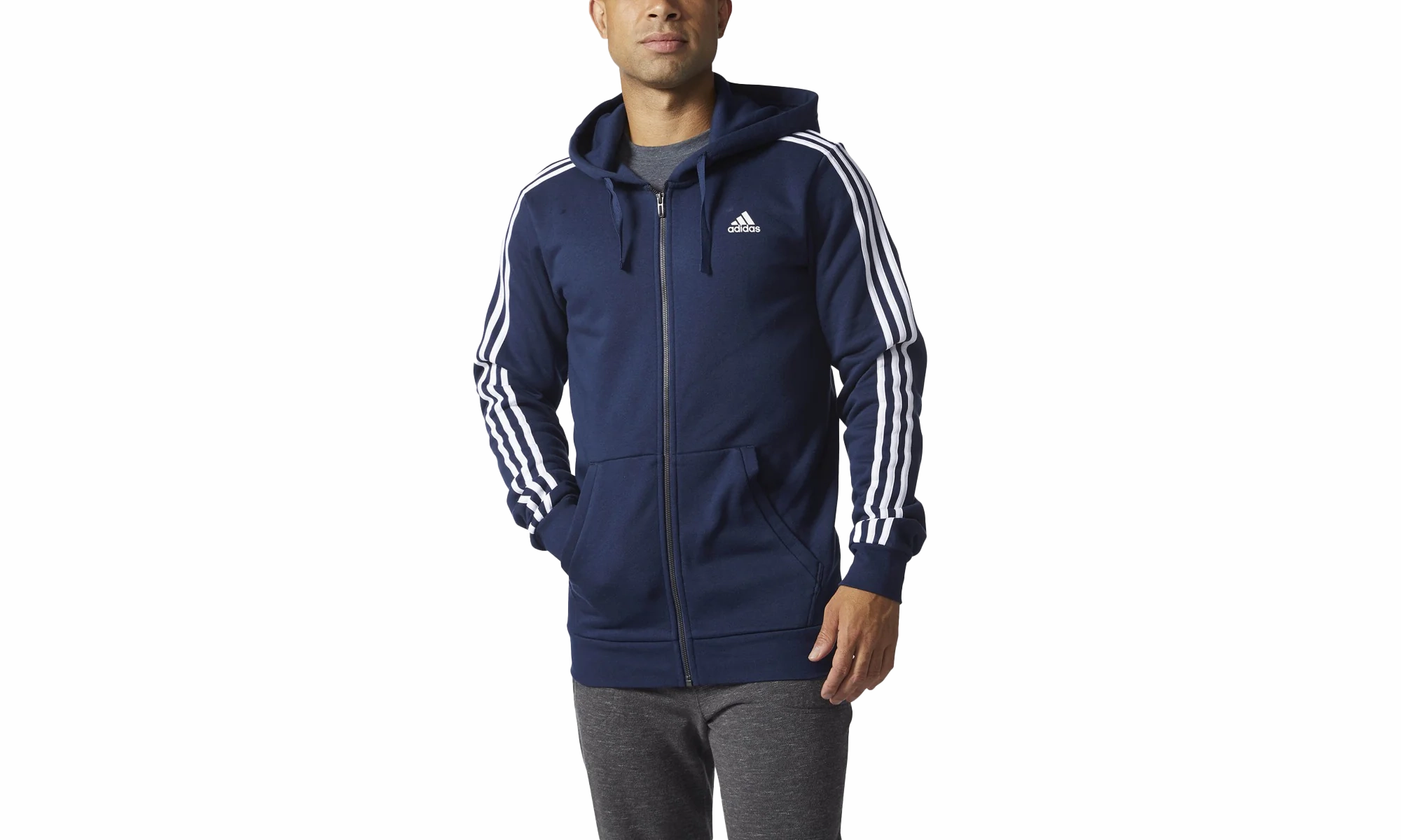 LightweightKnit TaglessLabel Essentials 3-Stripes Fleece Hoody "Navy / White"