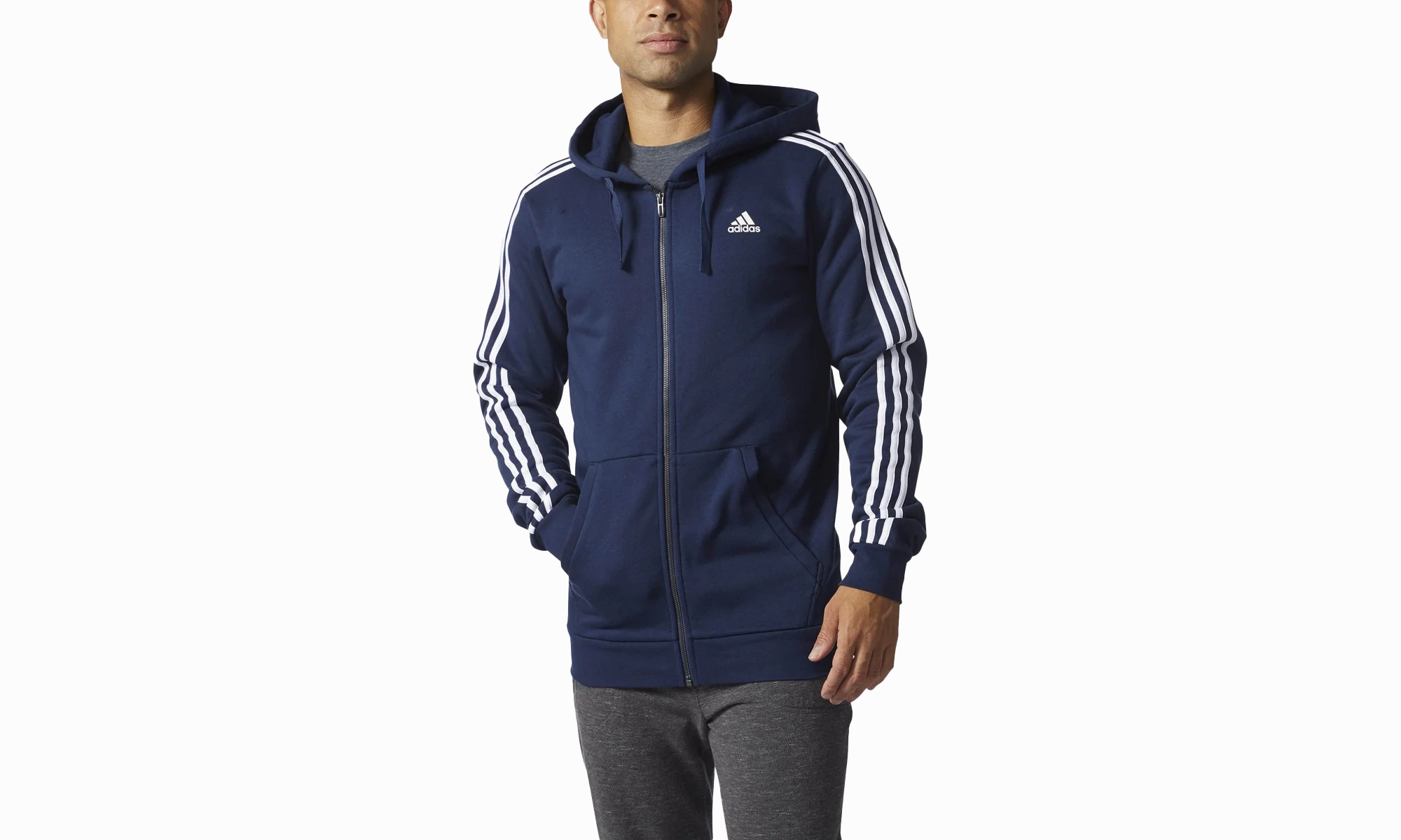 Essentials 3-Stripes Fleece Hoody "Navy / White" EcoFriendlyMaterial