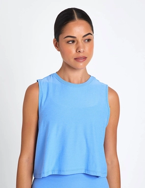 Featherweight Minimal Cropped Tank - Flower Blue Heather high traffic areas