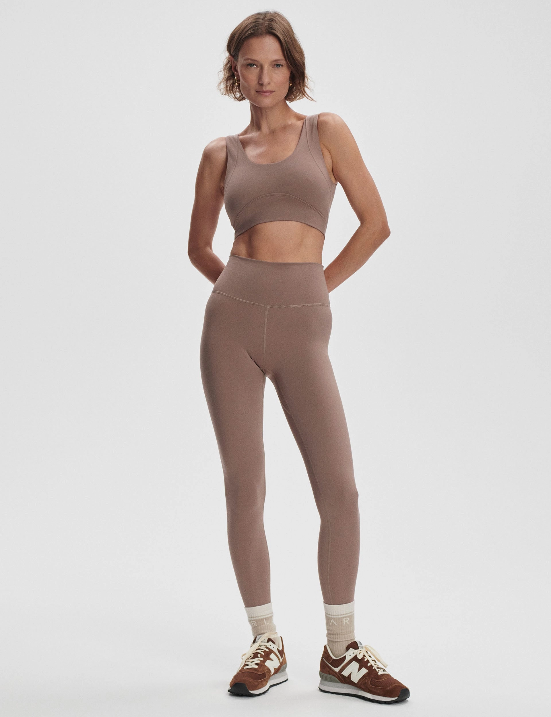 FreeSoft High Waisted Legging 27 - Deep Taupe Moisture Wicking For Kids Winter Sports Rib Knit