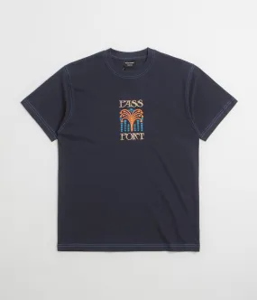Low-quality bold hem Pass Port Roman Candle T-Shirt - Navy