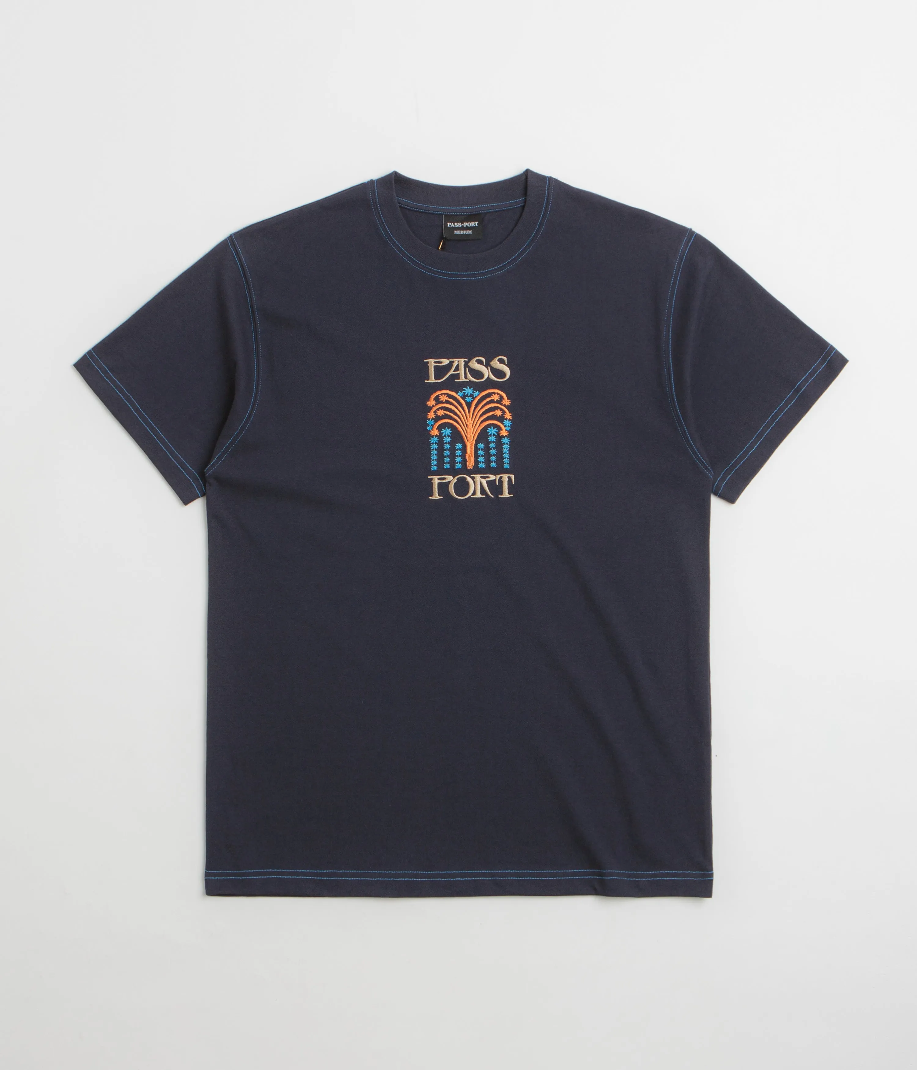 Low-quality bold hem Pass Port Roman Candle T-Shirt - Navy