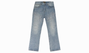 FIREWORKS WASH DENIM STRAIGHT-FIT JEANS "BLUE" No Bulk Seam Design