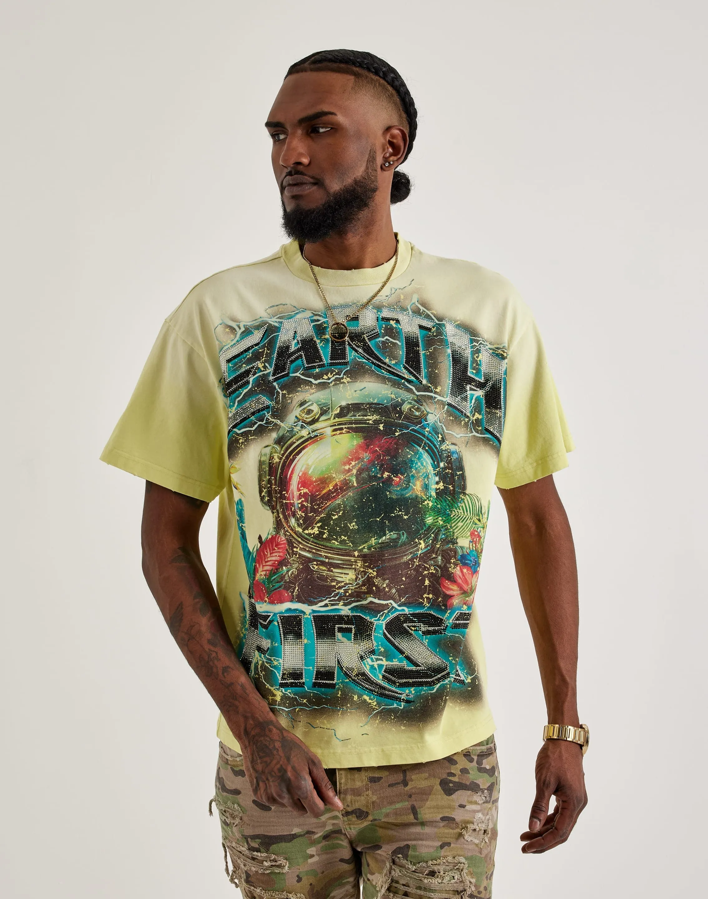 Meta Mood First Row Earth First Rhinestone Tee