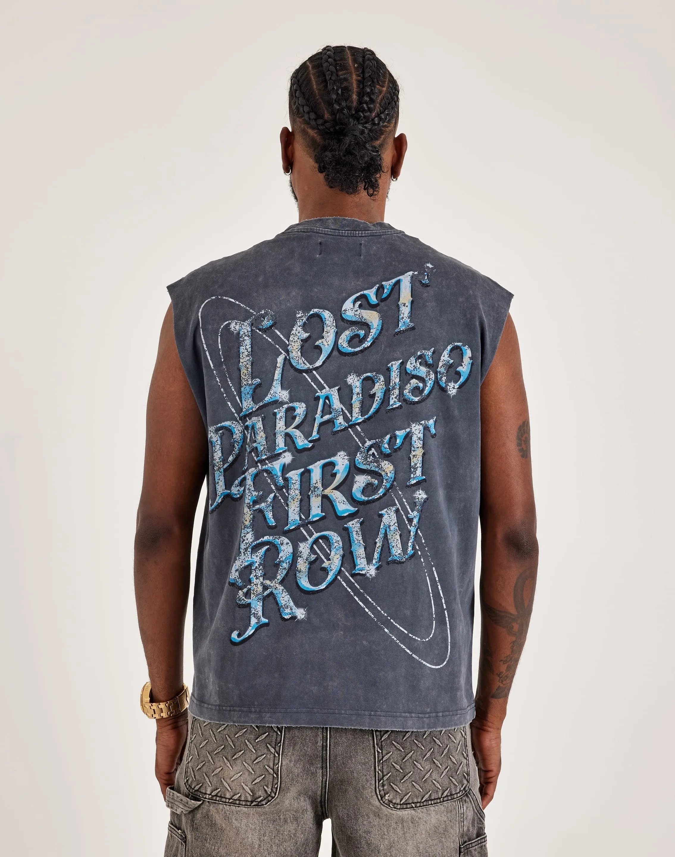 HighVisibility Trim First Row Lost Sleeveless Tee