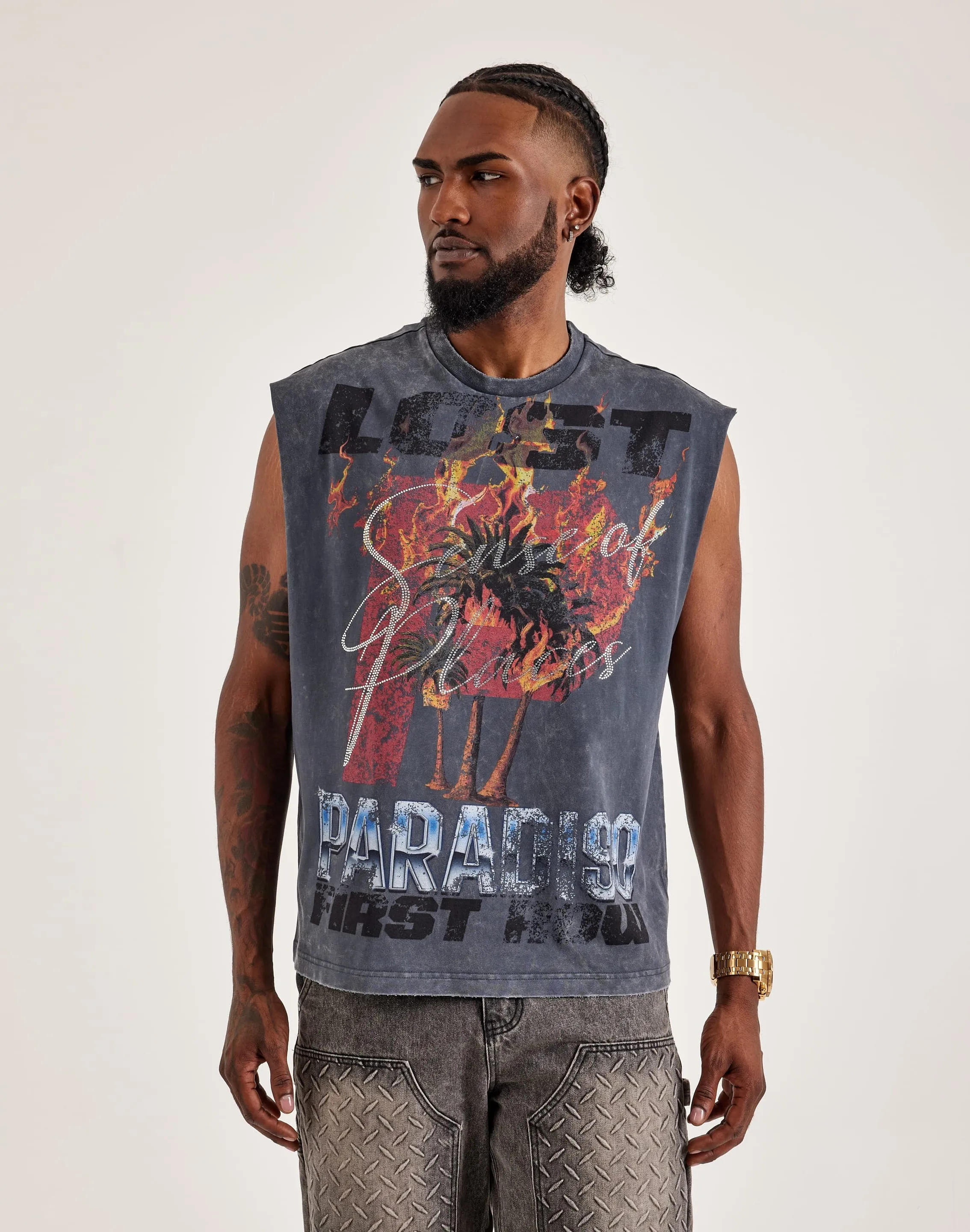 First Row Lost Sleeveless Tee Lightweight Construction