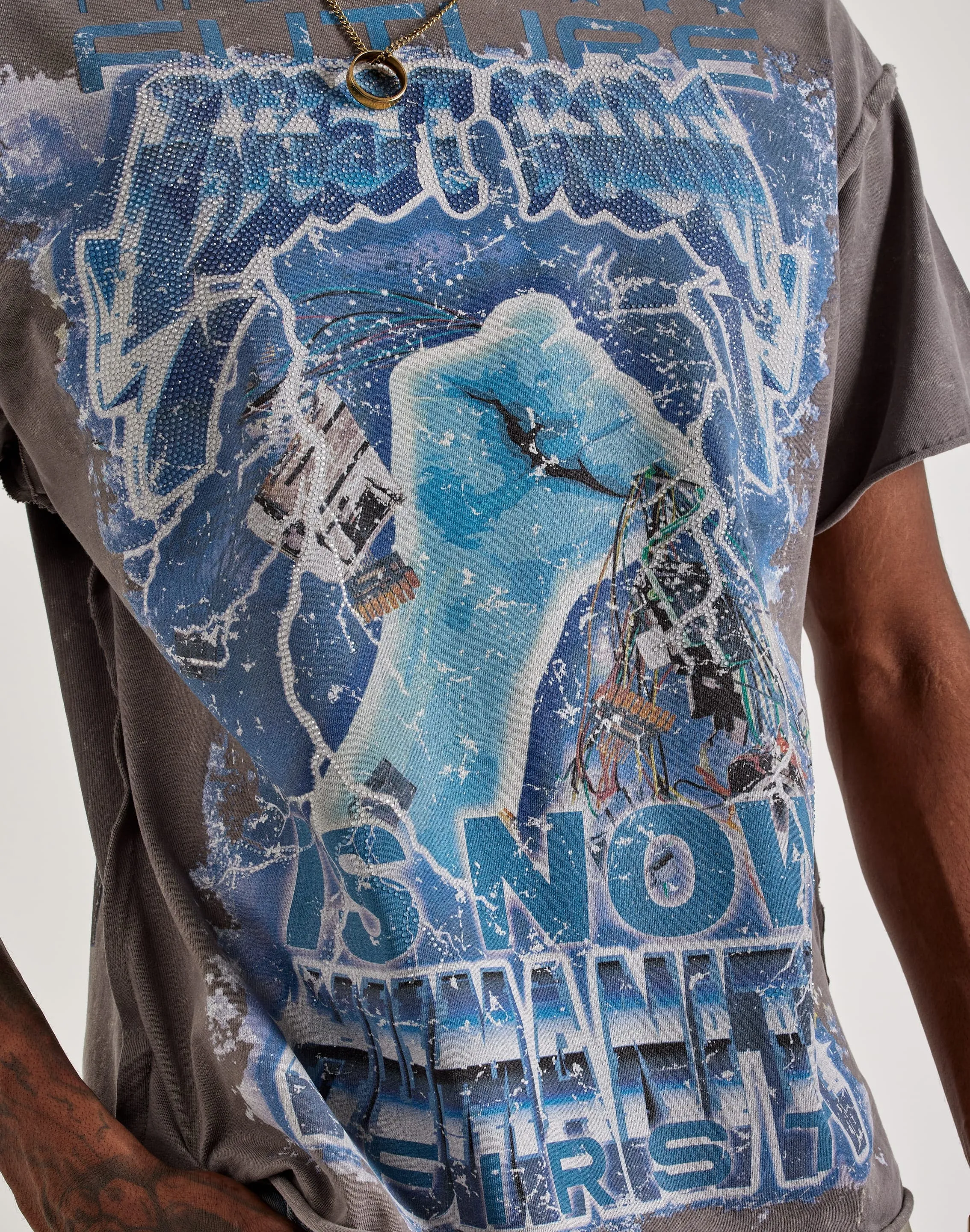 First Row The Future Rhinestone Tee Glitter Fit LightweightWeave