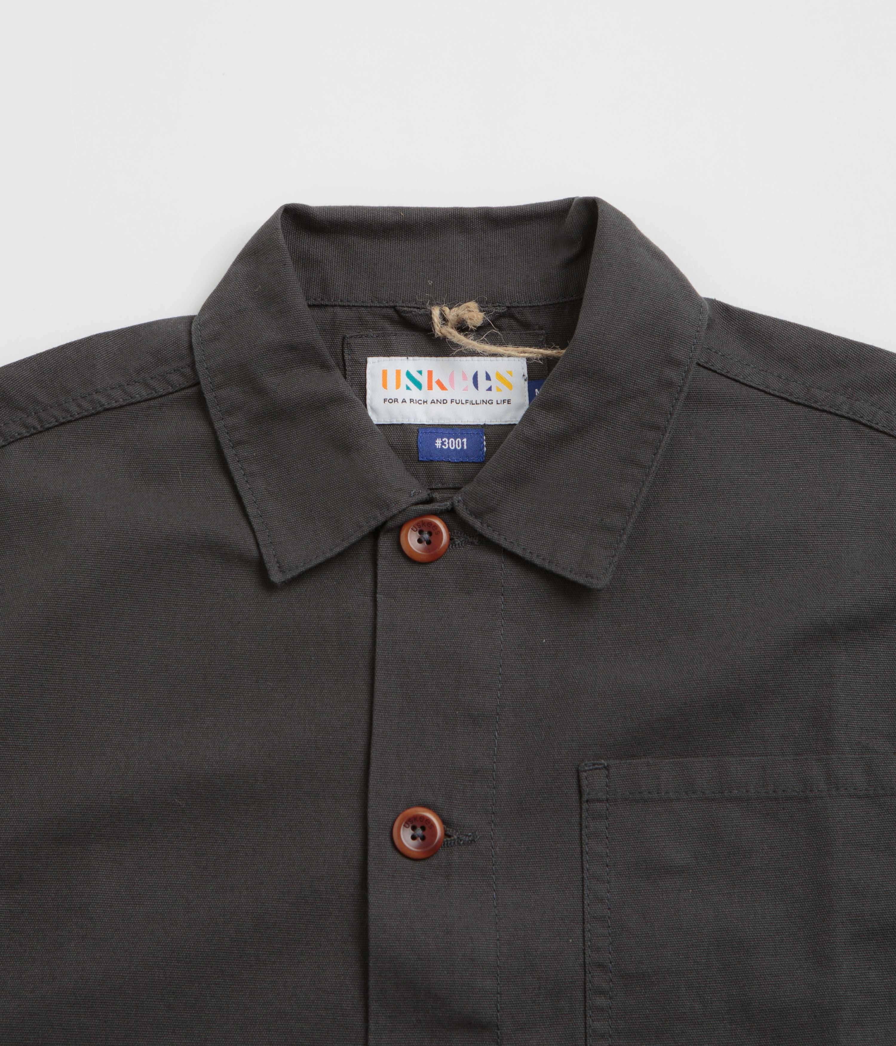Loose Interchangeable Collar System Uskees 3001 Buttoned Overshirt - Charcoal