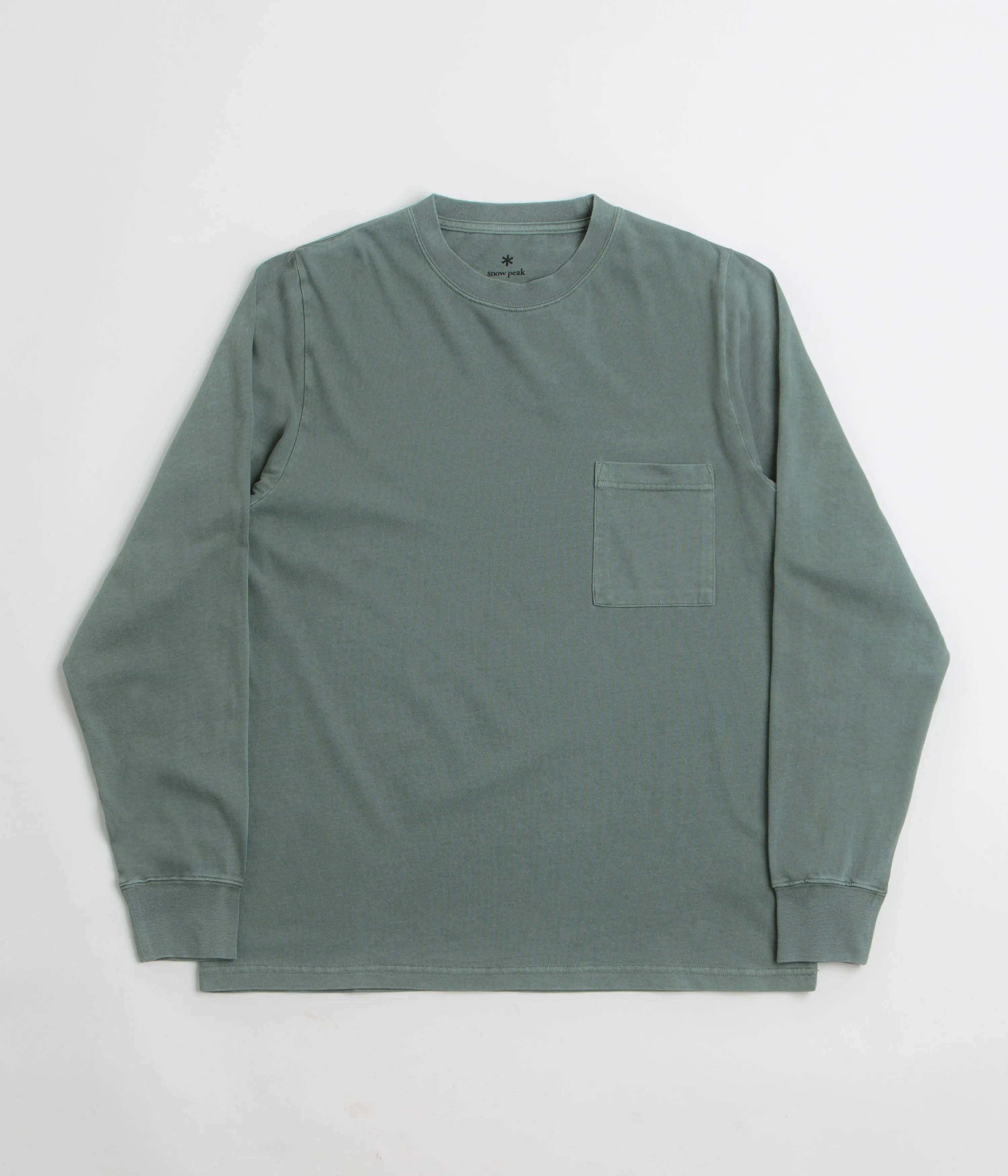 Snow Peak Garment Dyed Long Sleeve T-Shirt - Dark Green Two Button Closure System