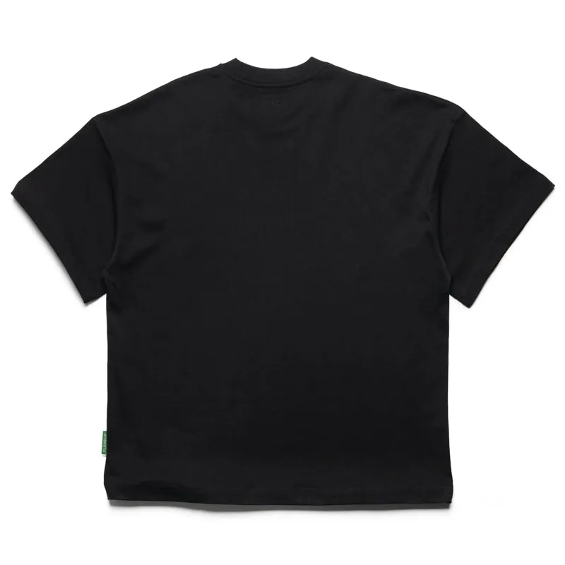 Three Thread Overlock Stitching Belt loops Flaneur Blurred Flower Tee - Black