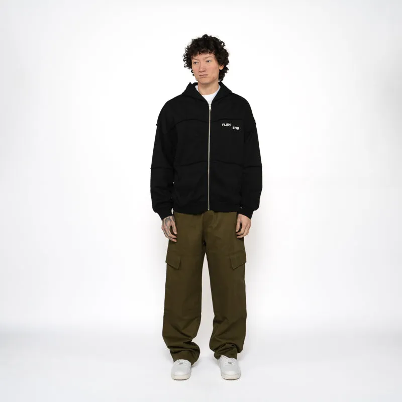 Flaneur Cut & Sew Zip Up Hoodie - Black Classic Style Stretchable Material