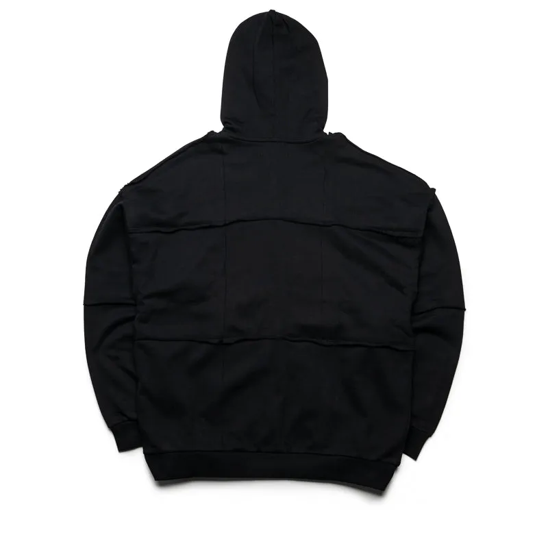 Plush Feel Minimalist Trim Flaneur Cut & Sew Zip Up Hoodie - Black