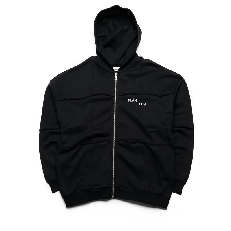Thermal Lining Flaneur Cut & Sew Zip Up Hoodie - Black