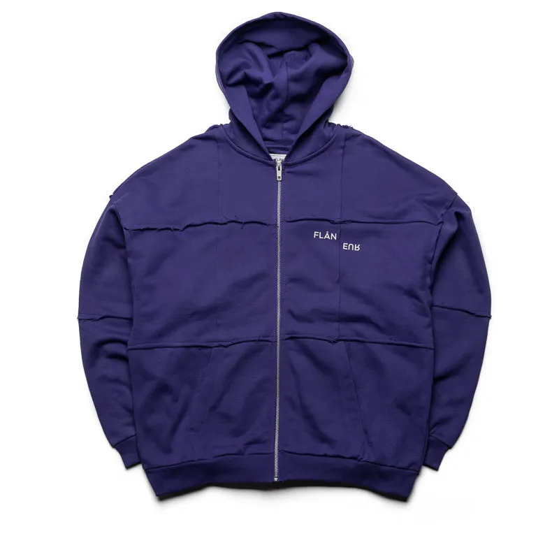 Oversized Cut Flaneur Cut & Sew Zip Up Hoodie - Purple