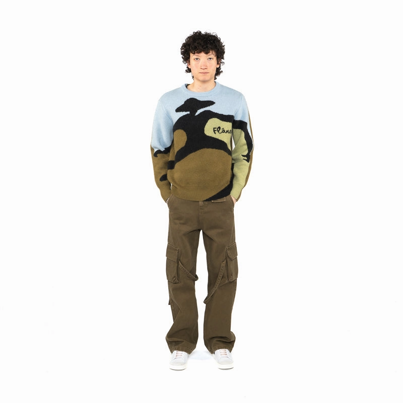 Flaneur Knitted Swirl Sweater - Khaki