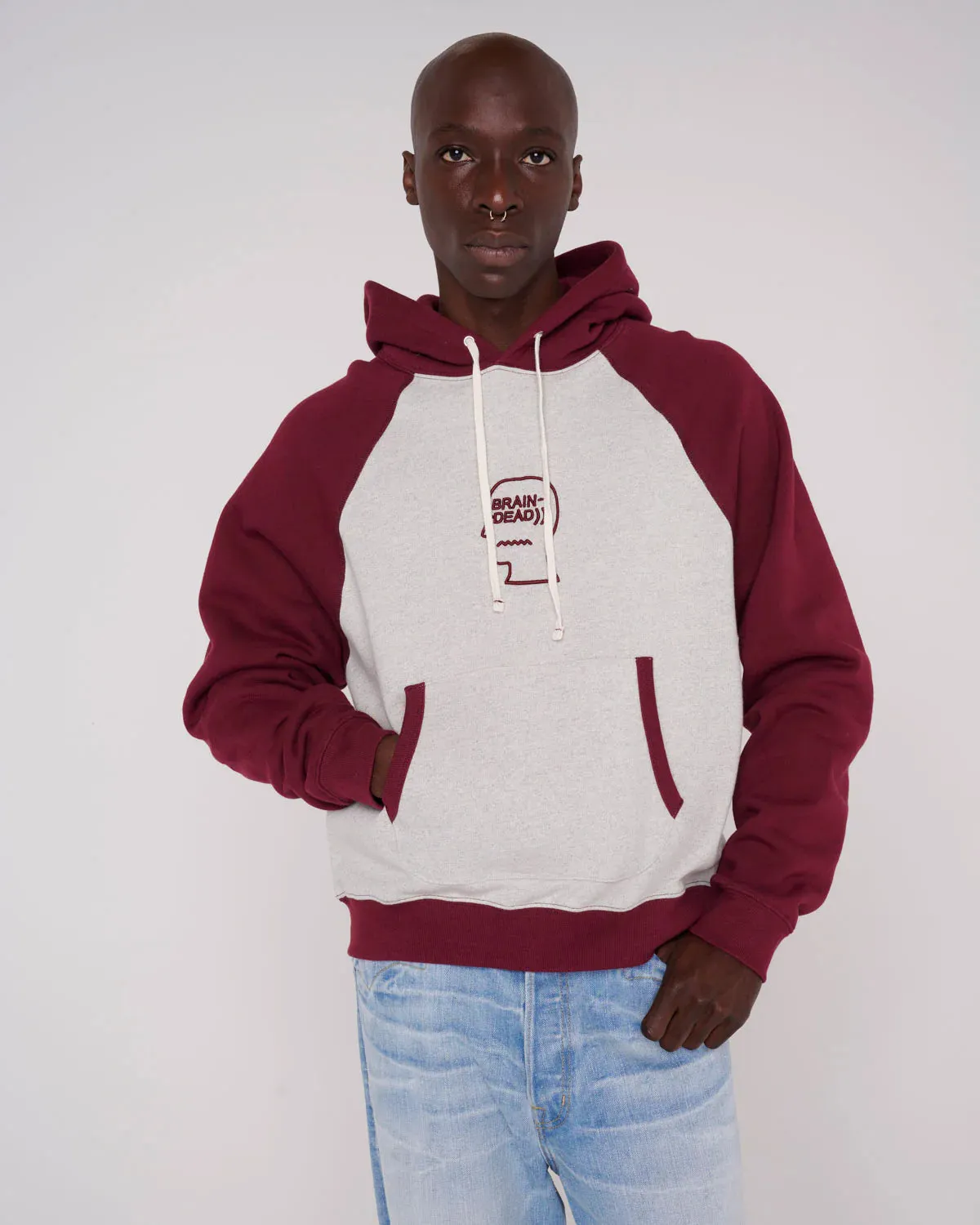 MultiPanelDesign AntiStatic Material FLEECE LOGO HEAD RAGLAN HOODIE - OATMEAL MAROON