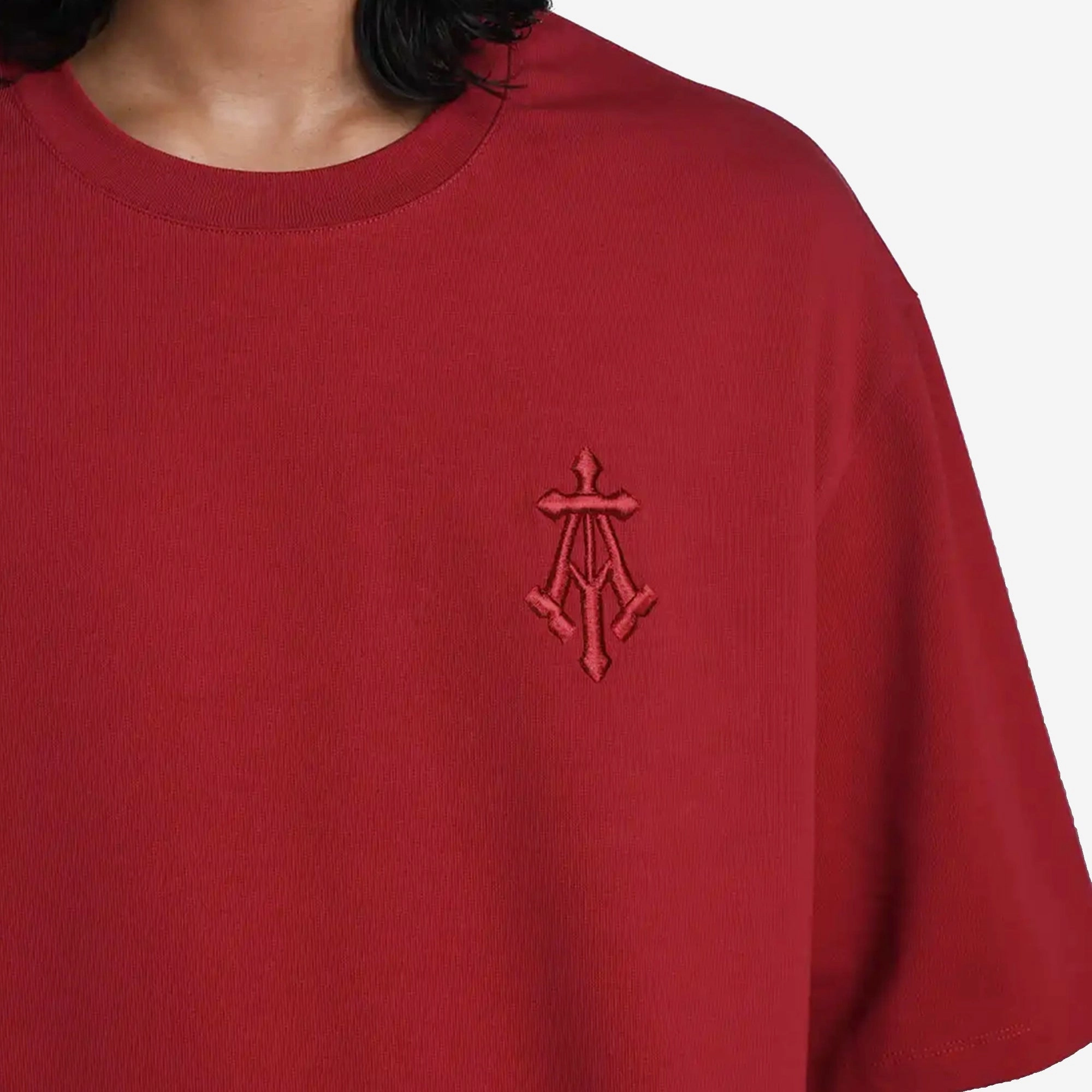 ALMOST GODS | ALPHA CROSS EMBROIDERED TEE { RED Tight Core