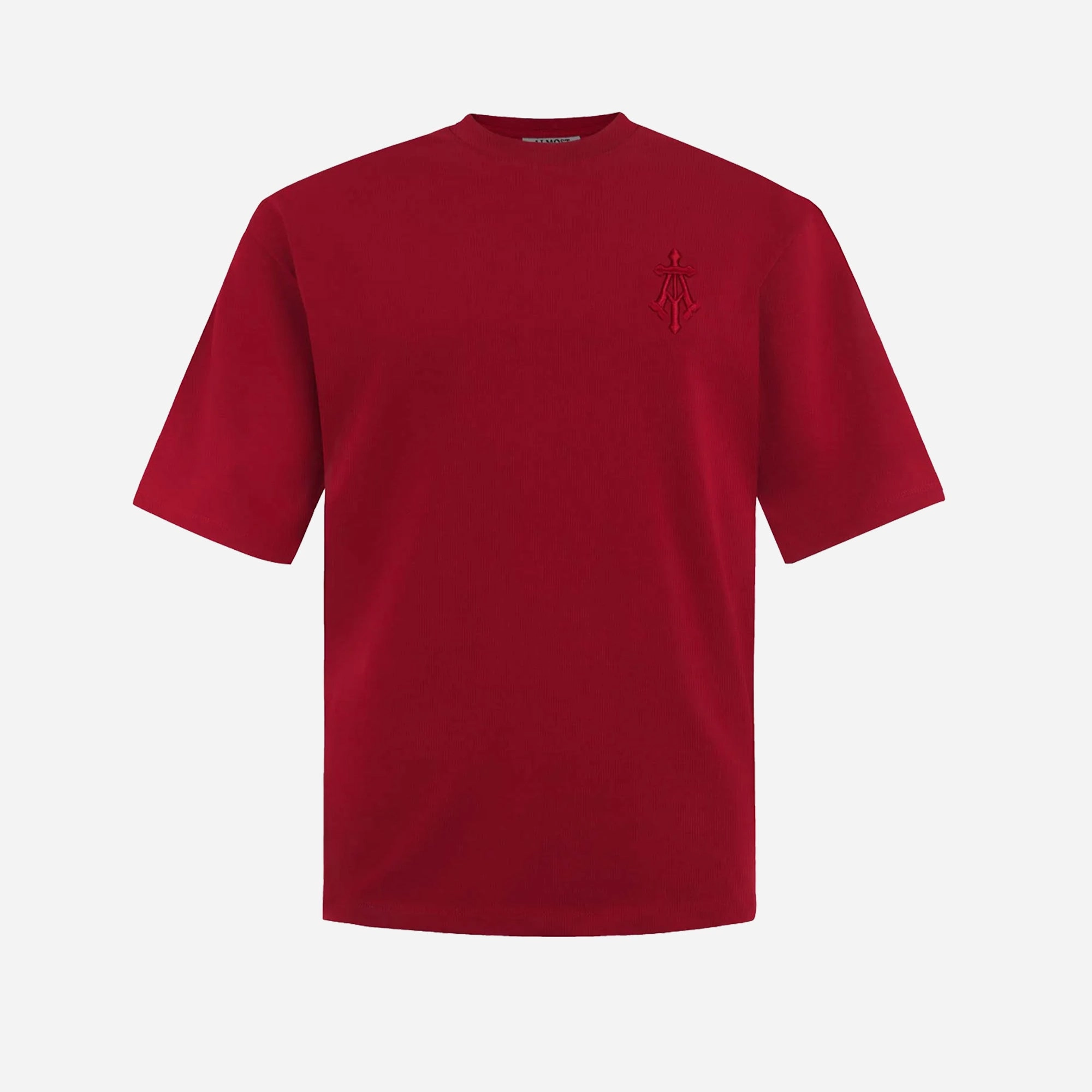 ALMOST GODS | ALPHA CROSS EMBROIDERED TEE { RED Sharp Cut