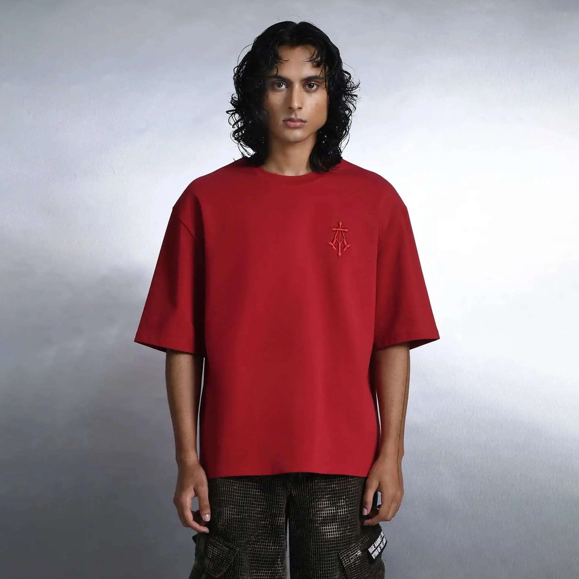 Fall Mood Meta Mood ALMOST GODS | ALPHA CROSS EMBROIDERED TEE { RED