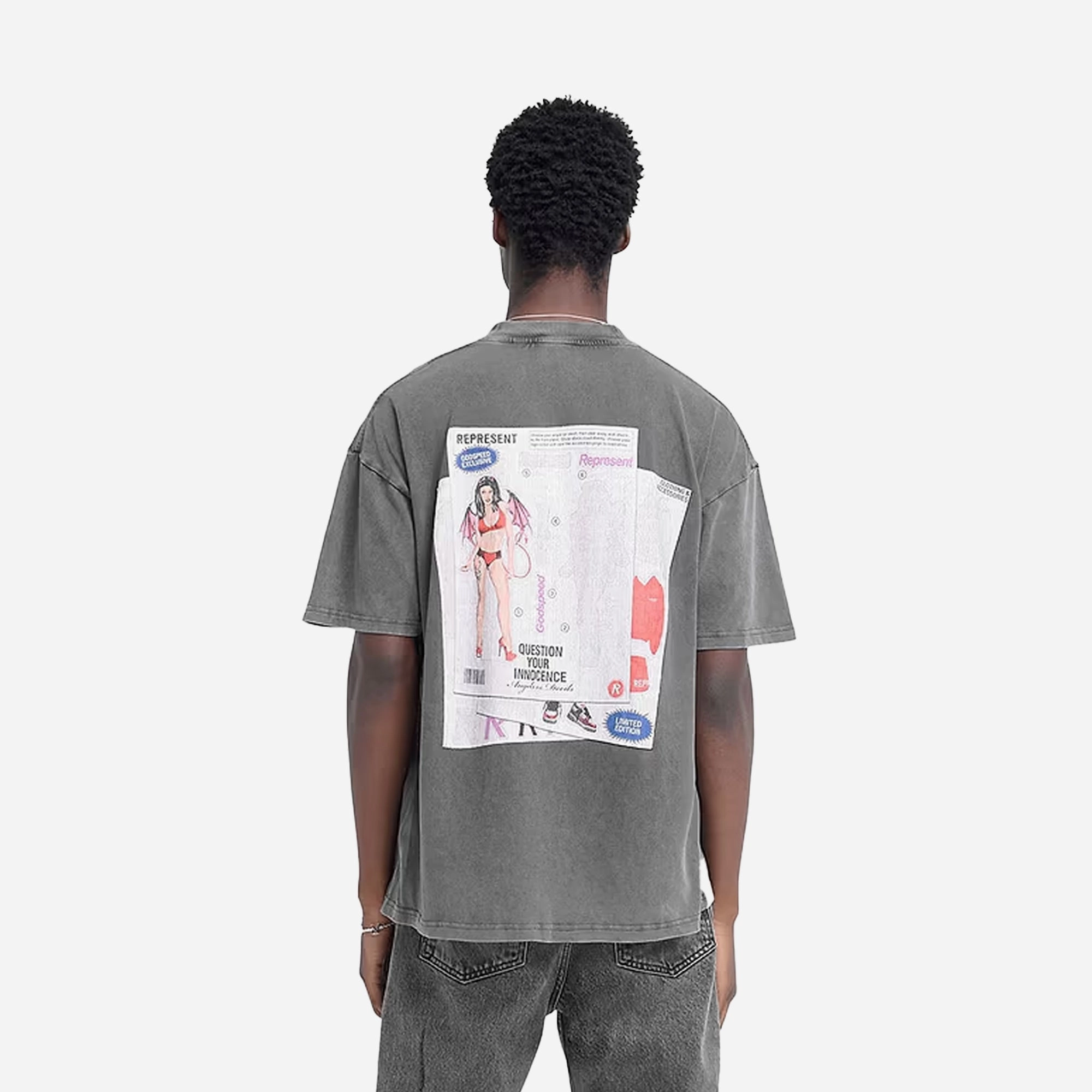 REPRESENT | QUESTION YOUR INNOCENCE T-SHIRT { VINTAGE GREY Convertible Style