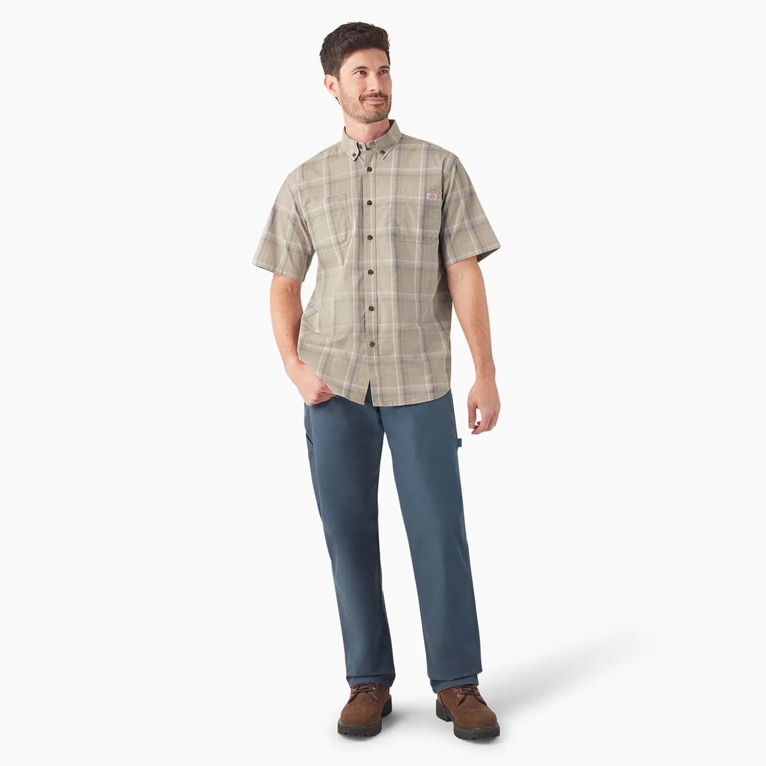 Collapsible Hood ComfortWaistband SS Flex Plaid Woven Shirt - Mens
