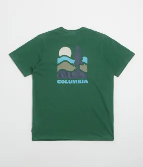 peak season badminton venue Columbia Explorers Canyon Back T-Shirt - Rain Forest / Get Hiked