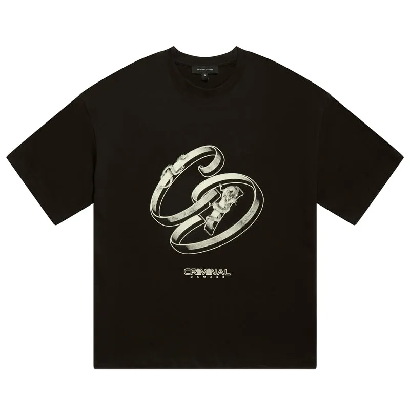 Budget Friendly Criminal Damage Ribbon Logo Tee - Black