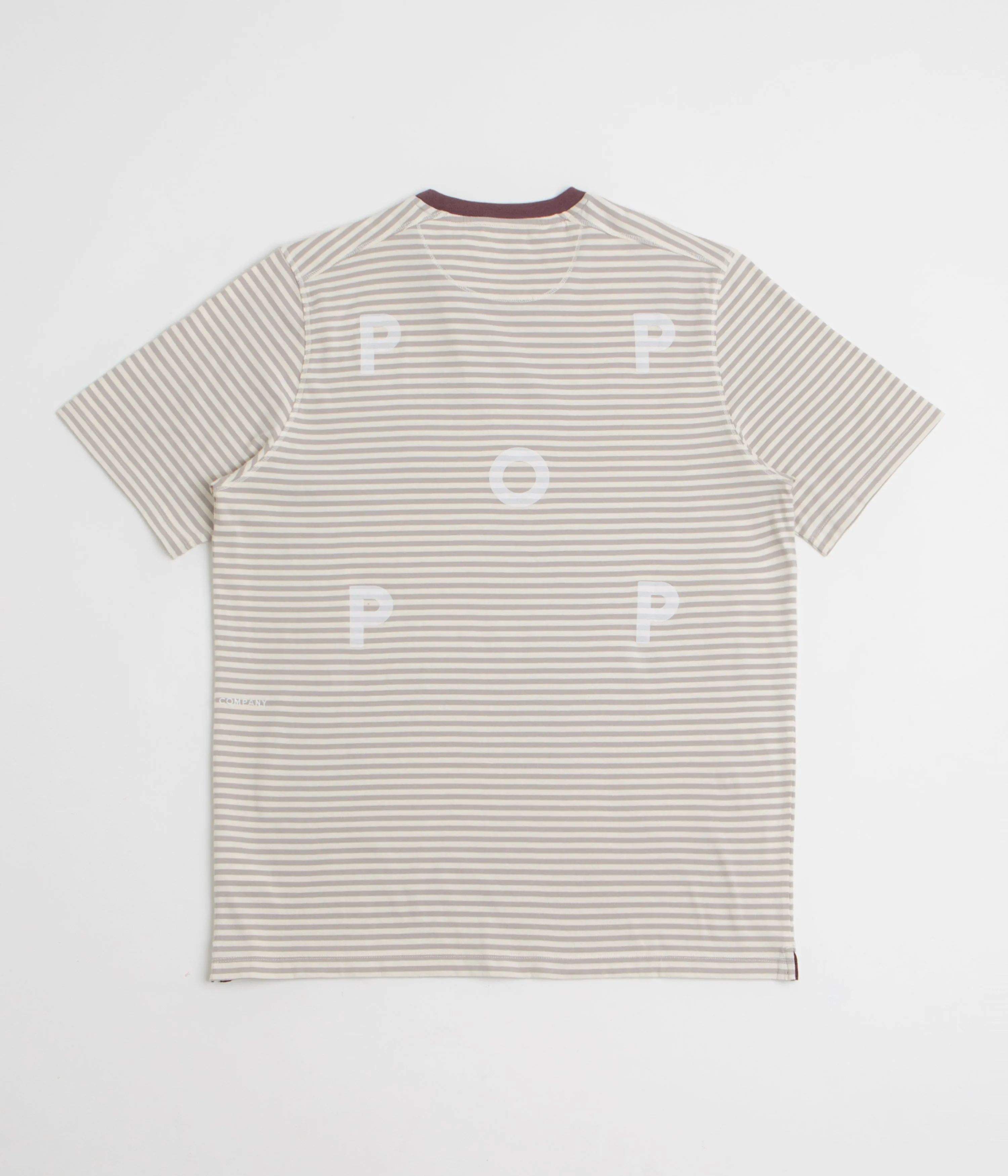 Pop Trading Company Striped Logo T-Shirt - Quarry Male jumpsuit silhouette