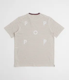 Pop Trading Company Striped Logo T-Shirt - Quarry Male jumpsuit silhouette