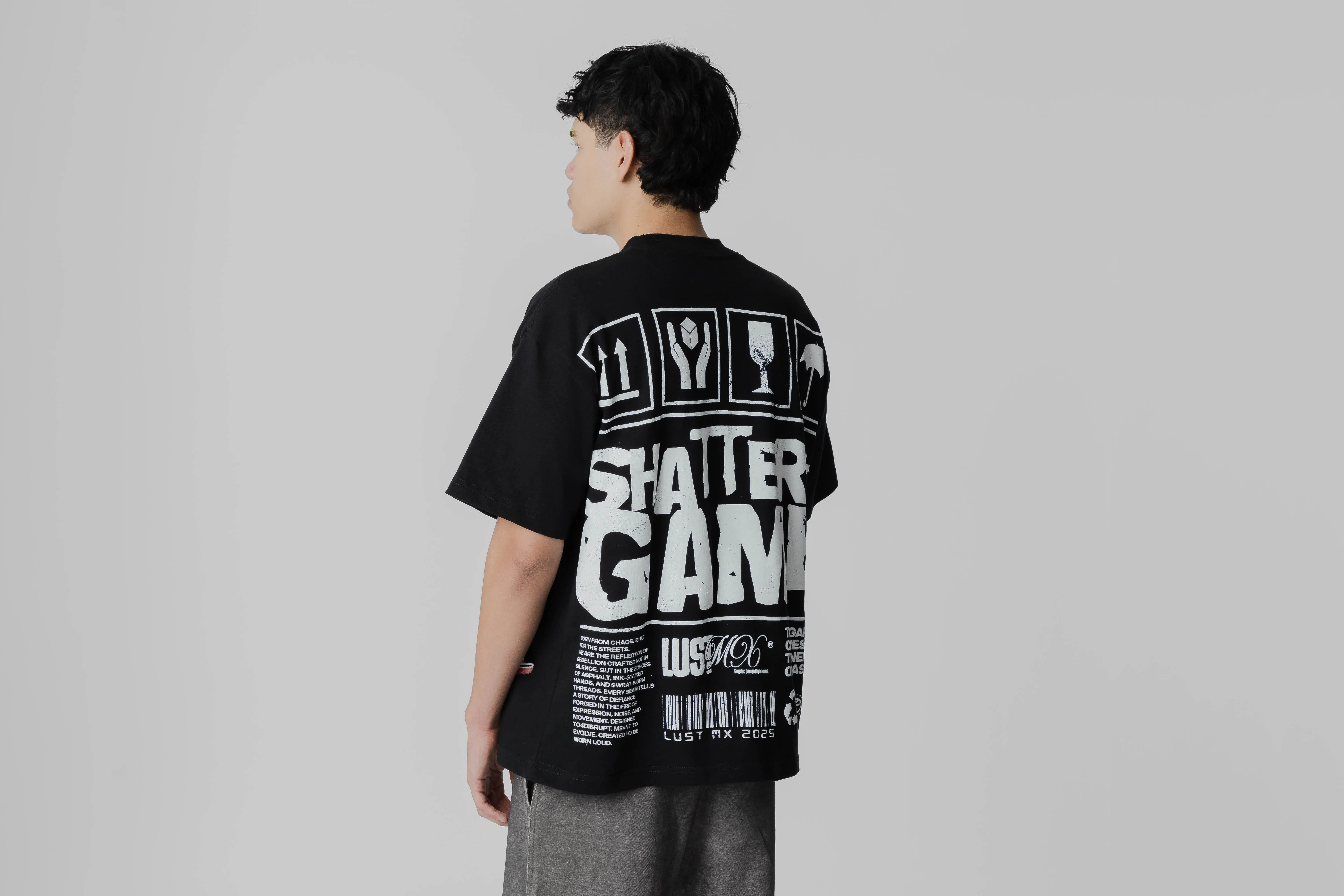 Lust Brand Shattered Game Tee Reinforced Shoulder Panels Ribbed Collar Style