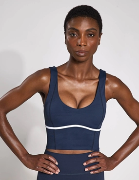 Ava Sports Bra - Navy/White Halter neck