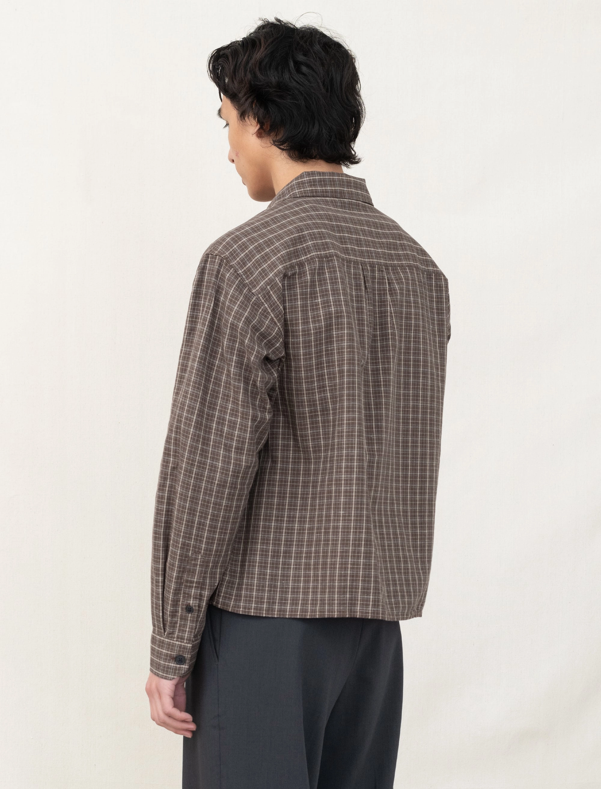 Priority Shirt (Brown Linen Check) Seamless Design Durable Overlock Stitch