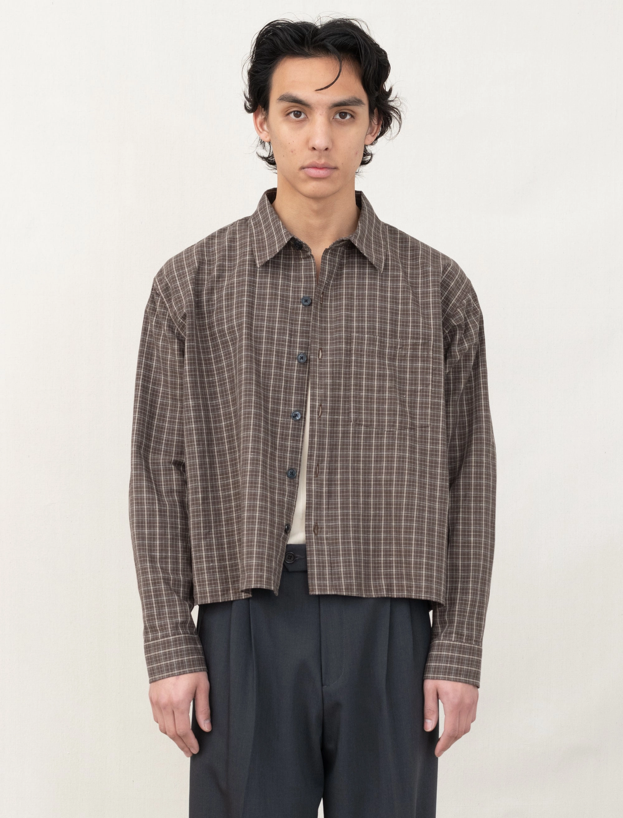 Durable Fiber Blend Double Faced Jersey Knit Priority Shirt (Brown Linen Check)