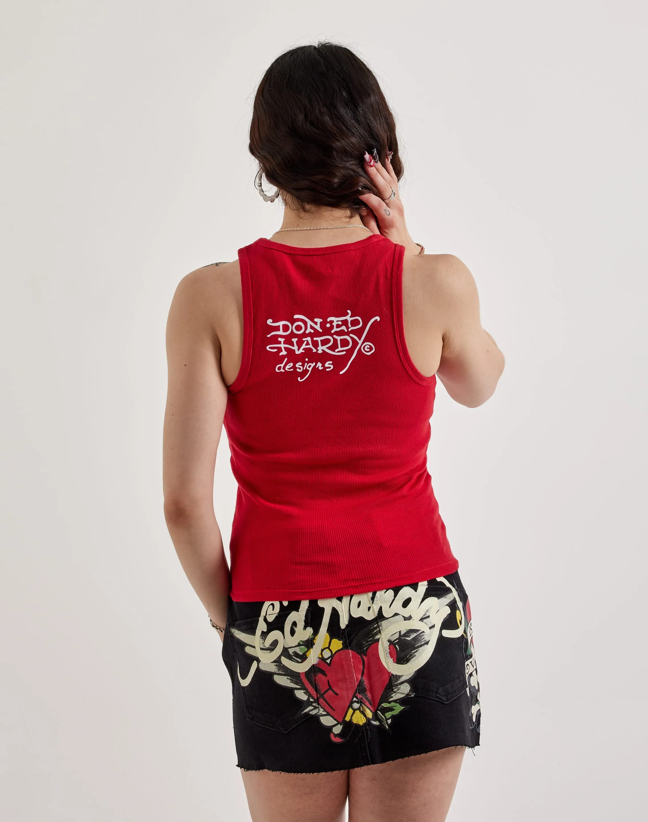 Ed Hardy Cross Rhinestone Rib Tank Top FoldableDesign Poise Fit