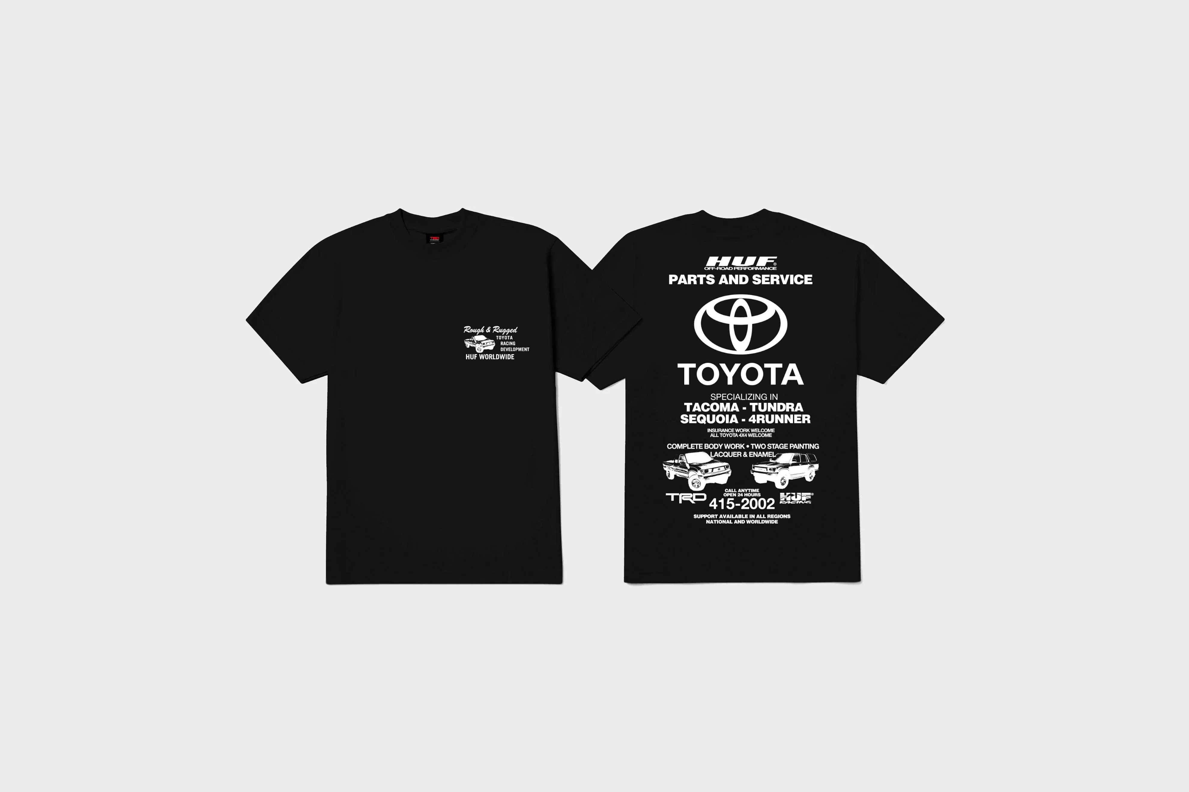HUF x Toyota TRD Service Department T-Shirt (Black) Tagless Labeling Loose Thread