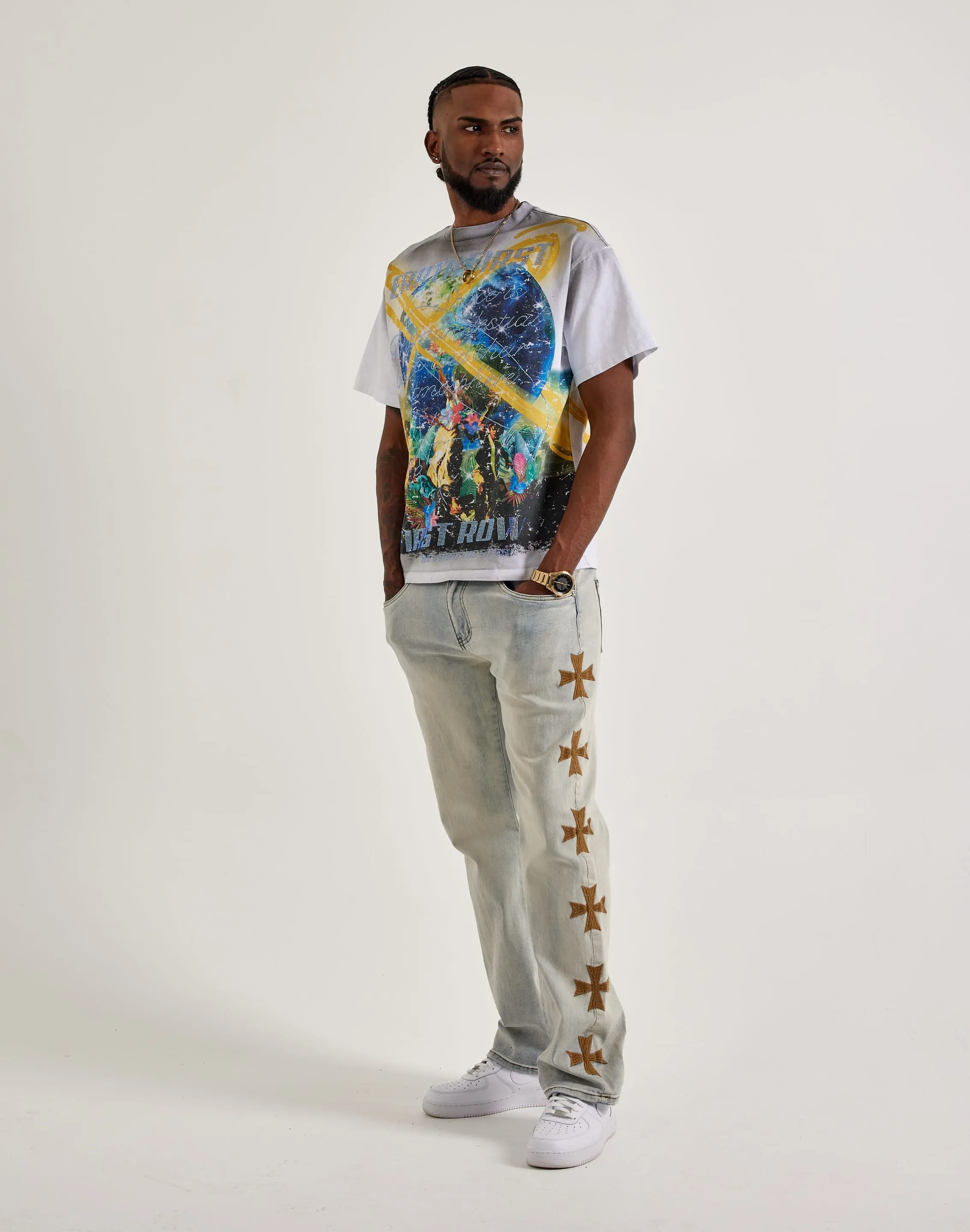 Fresh Ease SeamlessConstruction WAIMEA Embroidered Cross Jeans