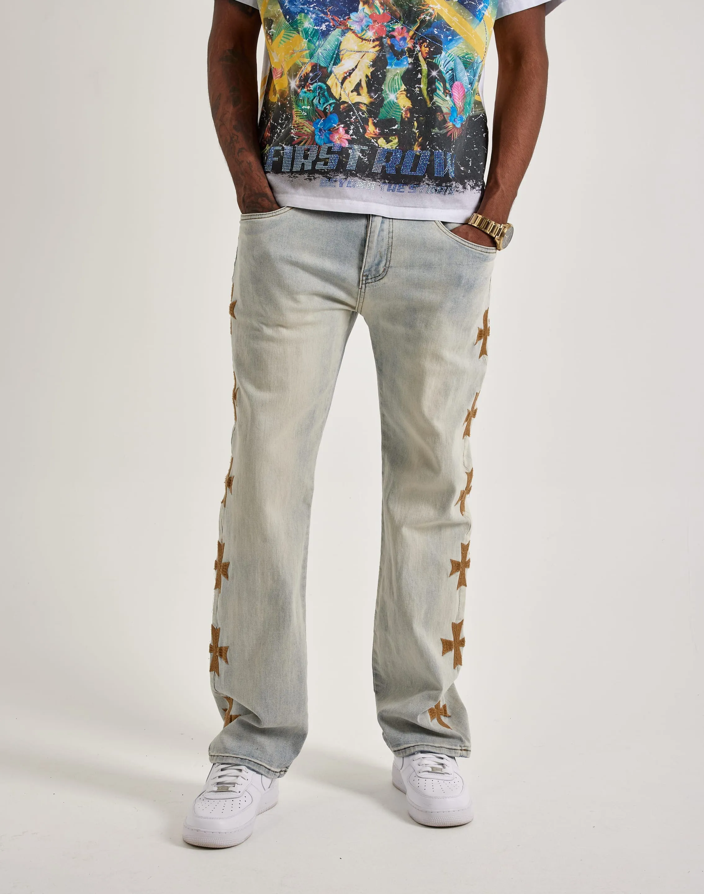 AbrasionResistantFabric WAIMEA Embroidered Cross Jeans