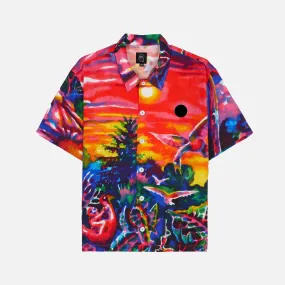 FORGOTTEN FOREST SHORT SLEEVE BUTTON UP SHIRT - RED / MULTI Glam Night Heart Glow