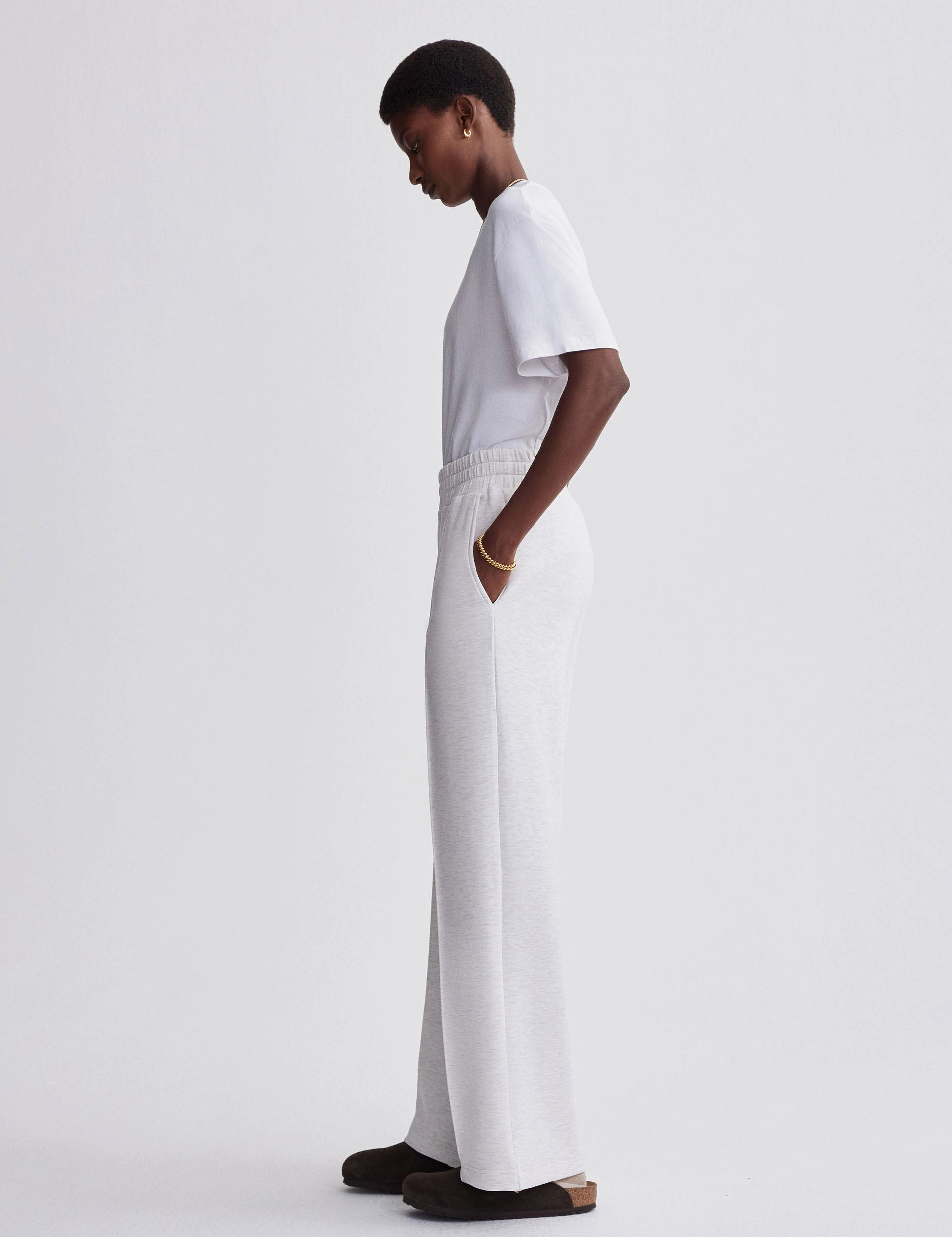 SiliconeGripWaistband Layered Ventilation System The Wide Leg Pant 30" - Ivory Marl