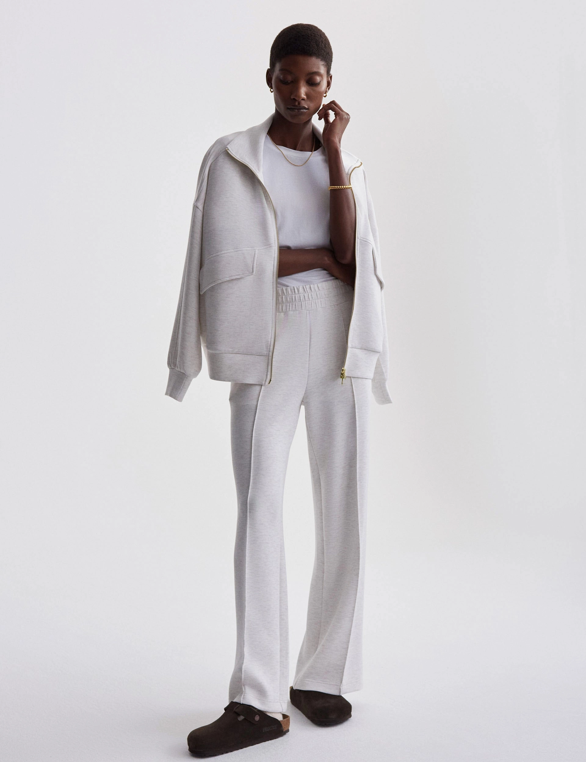 The Wide Leg Pant 30" - Ivory Marl Lightweight Knit Material SeamlessLegOpenings