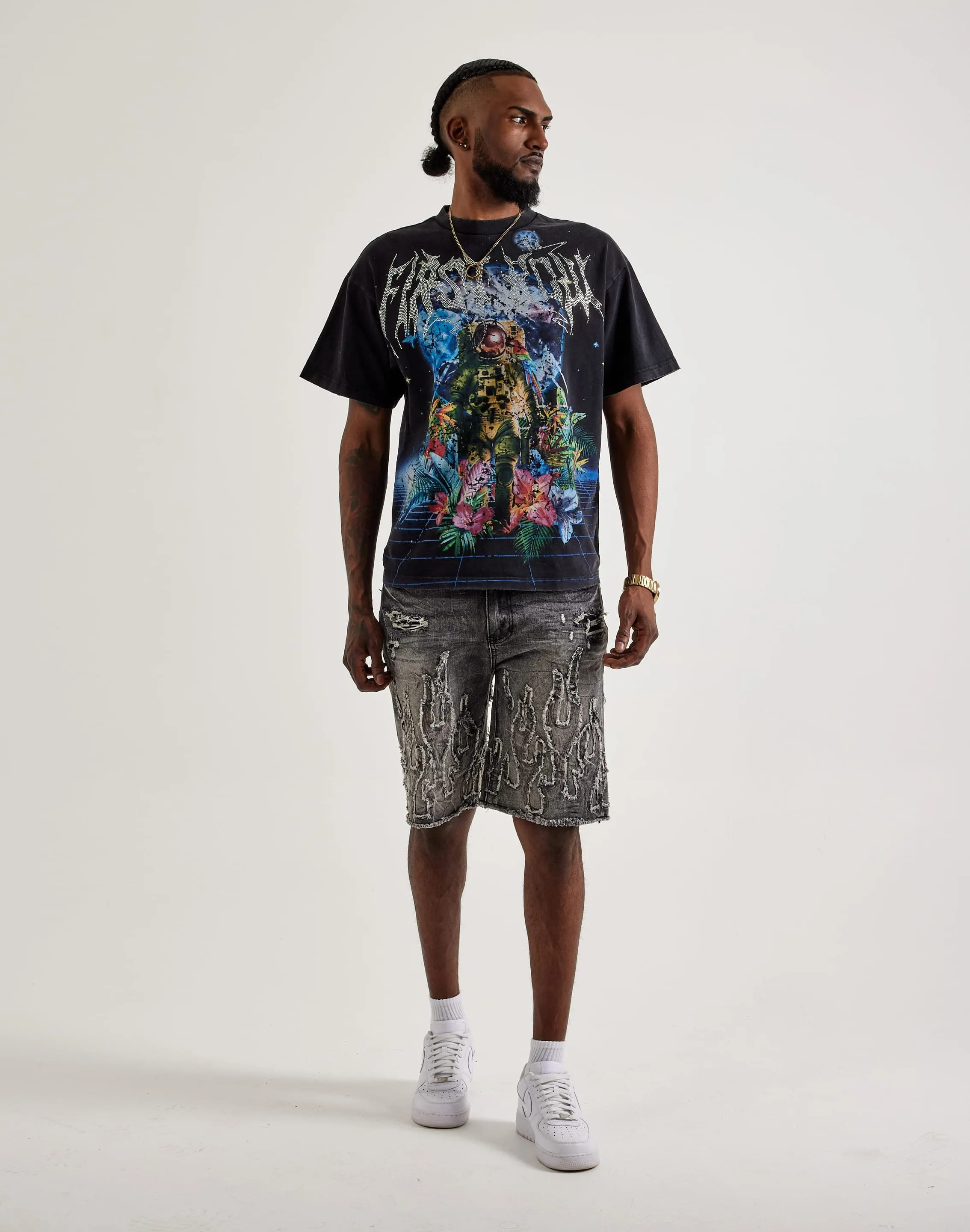 Smoke Rise Flame Applique Shorts Dry Touch SustainableYarnBlend