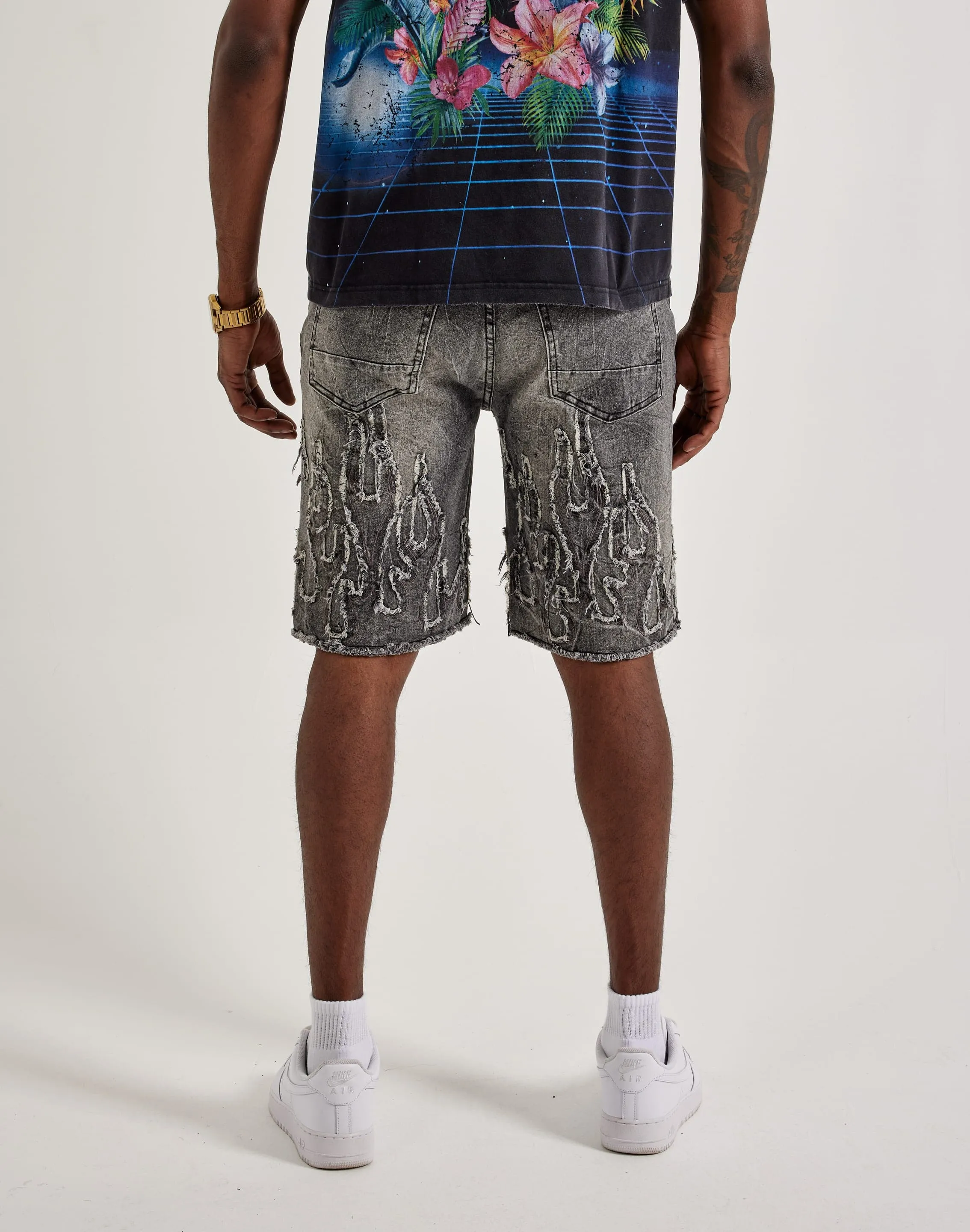 Smoke Rise Flame Applique Shorts ZeroWaste Production