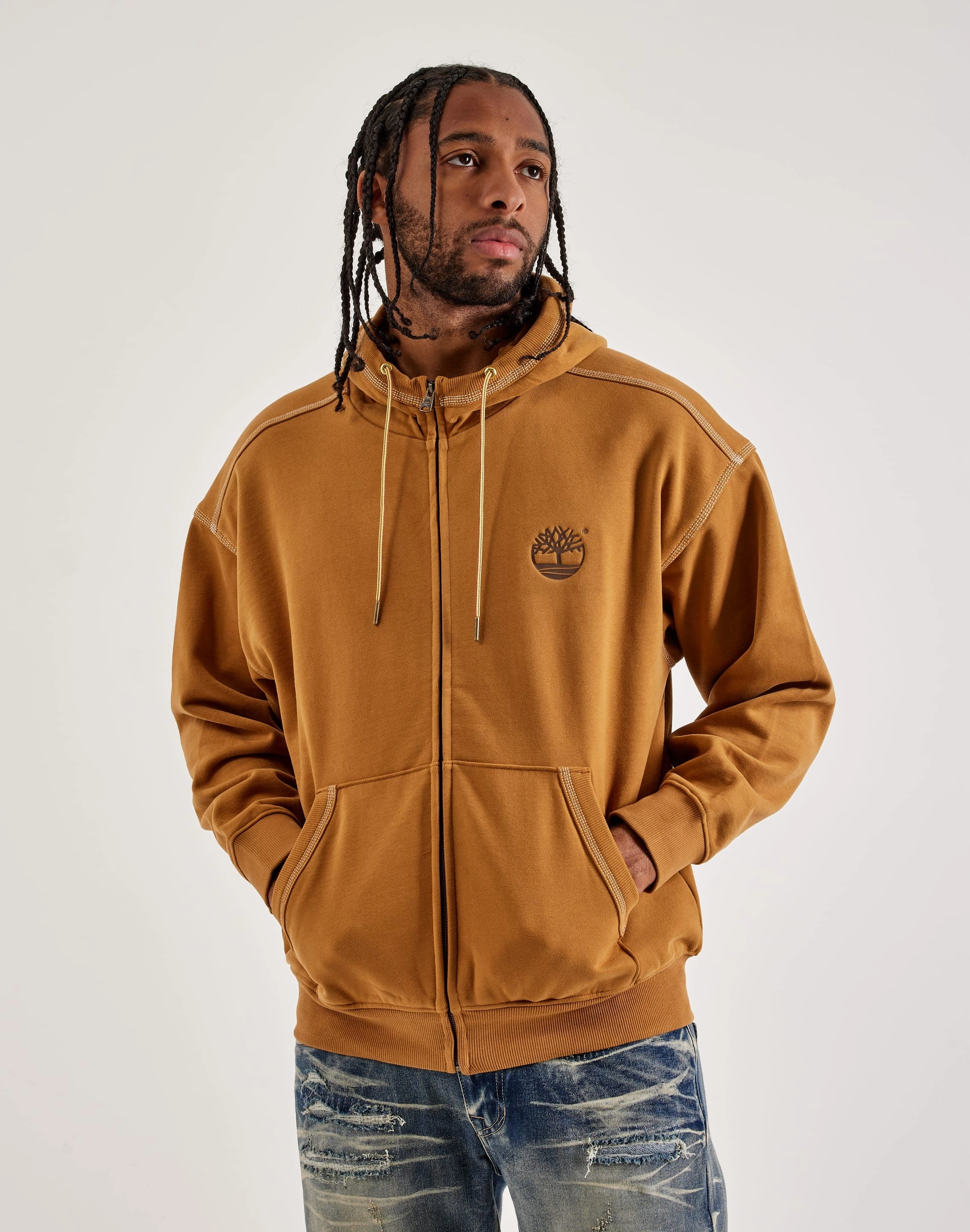 Timberland Full-Zip Fleece Hoodie FadeResistant Color WrinkleFree Fabric