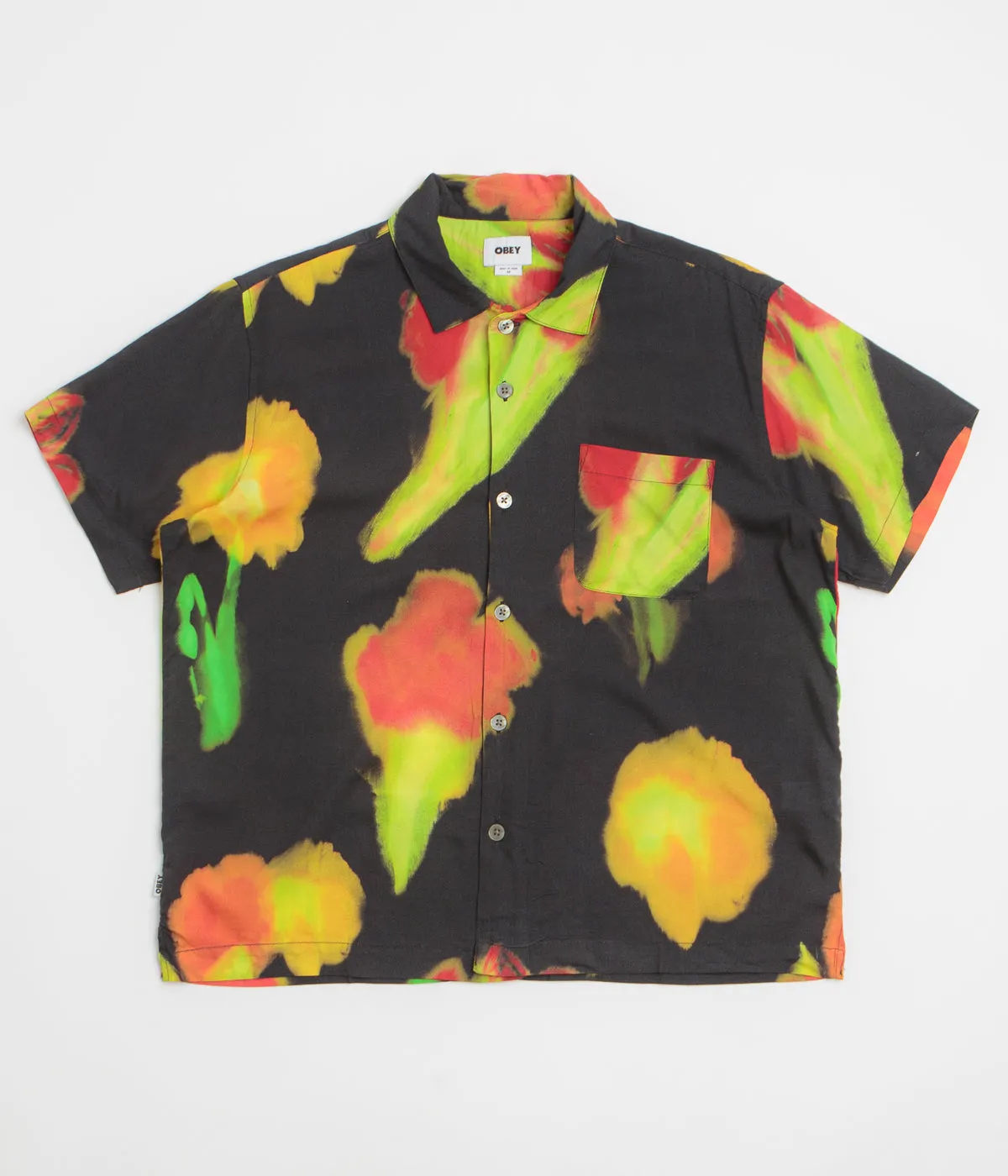 Obey Kinney Short Sleeve Shirt - Black Multi Laser Cut Edge Detail Breathable Material