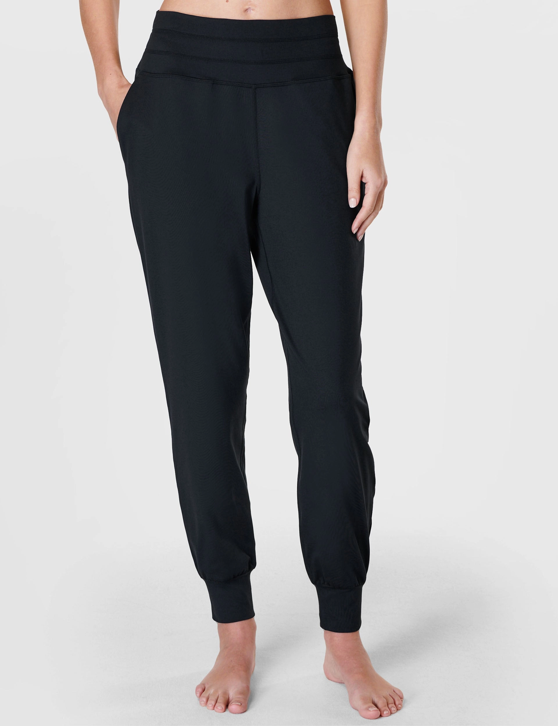 Adjustable Toggle No Ride Up Waist Gaia Yoga Pants - Black