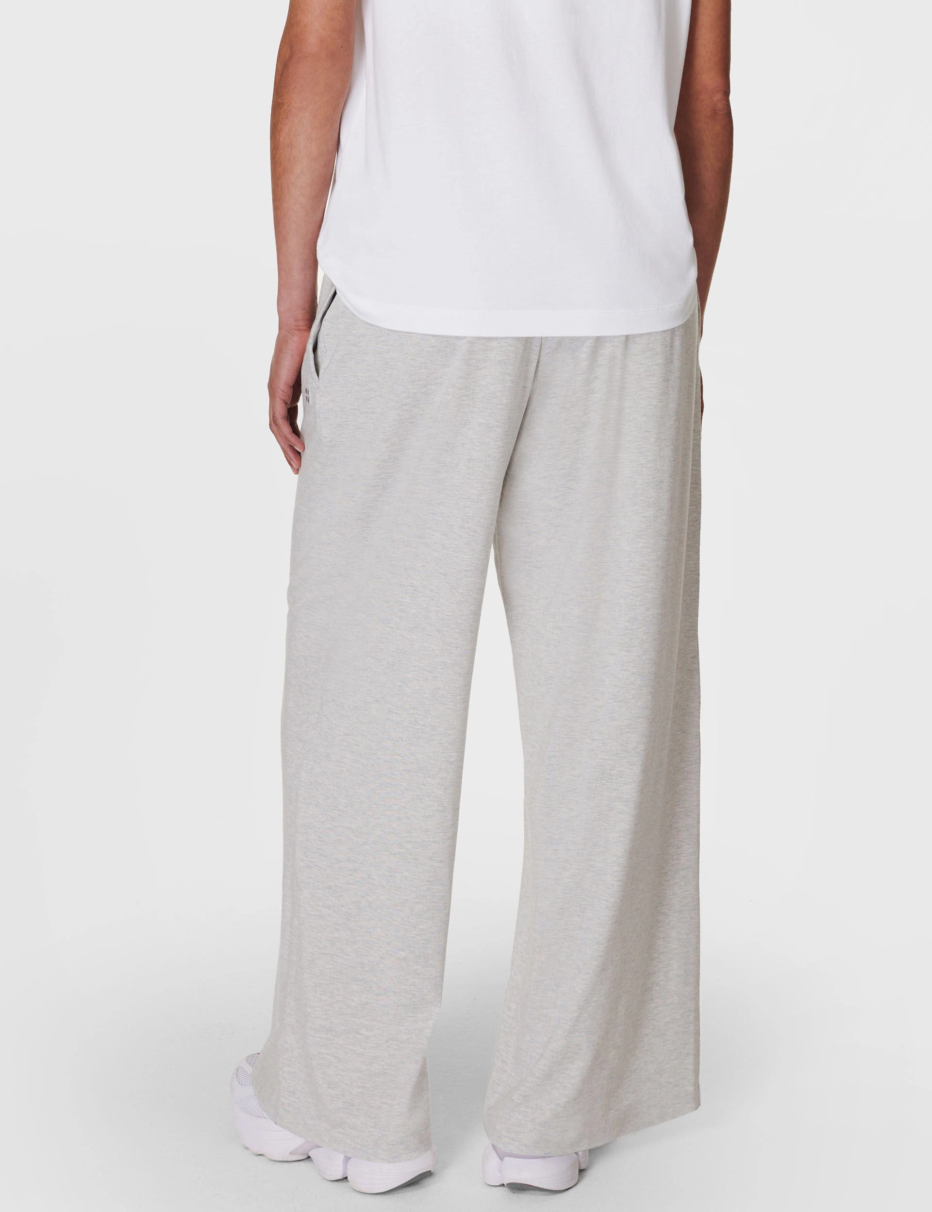Anti Static Material Modal Wide Leg Trousers - Light Grey Marl
