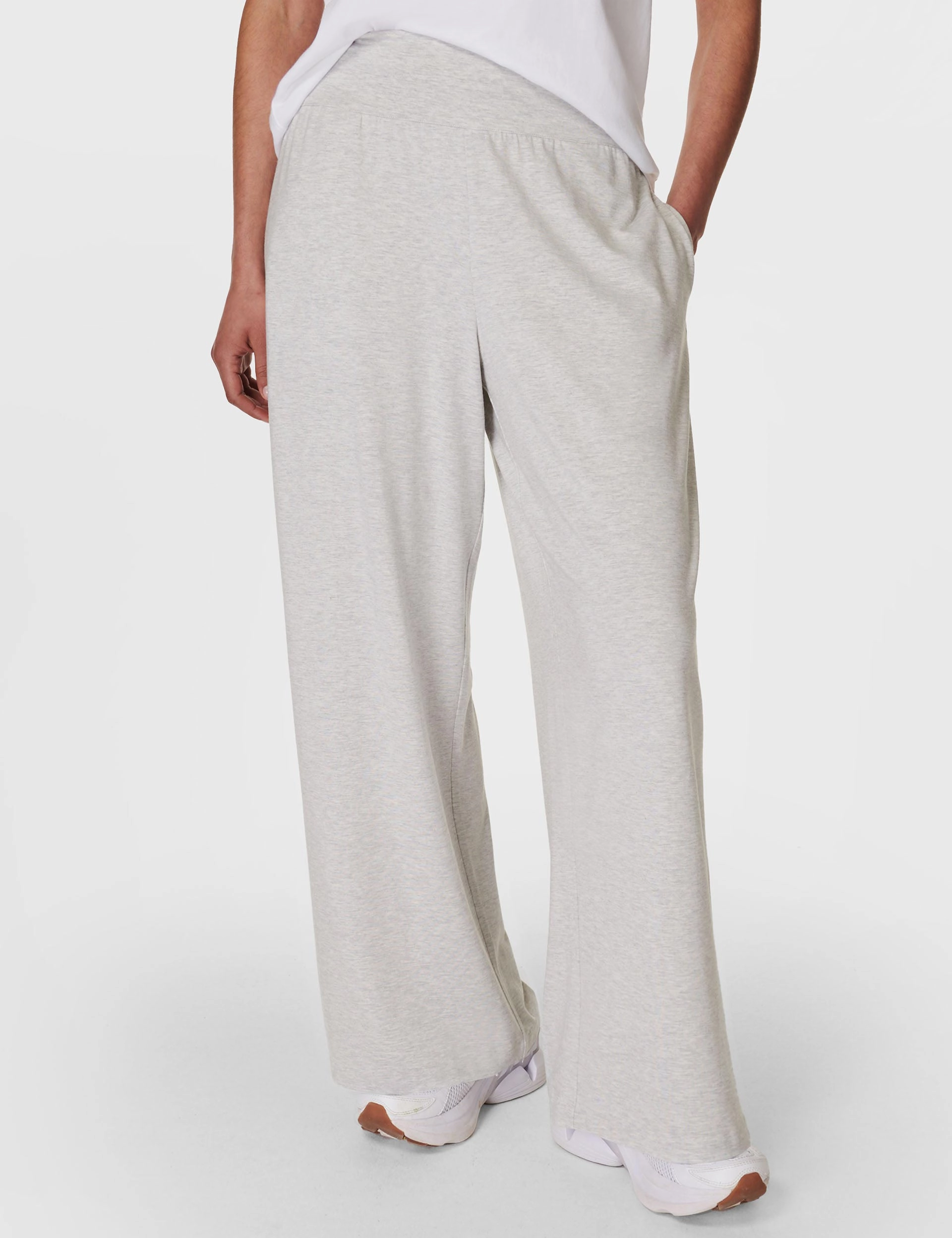 Non Slip Inner Lining Modal Wide Leg Trousers - Light Grey Marl