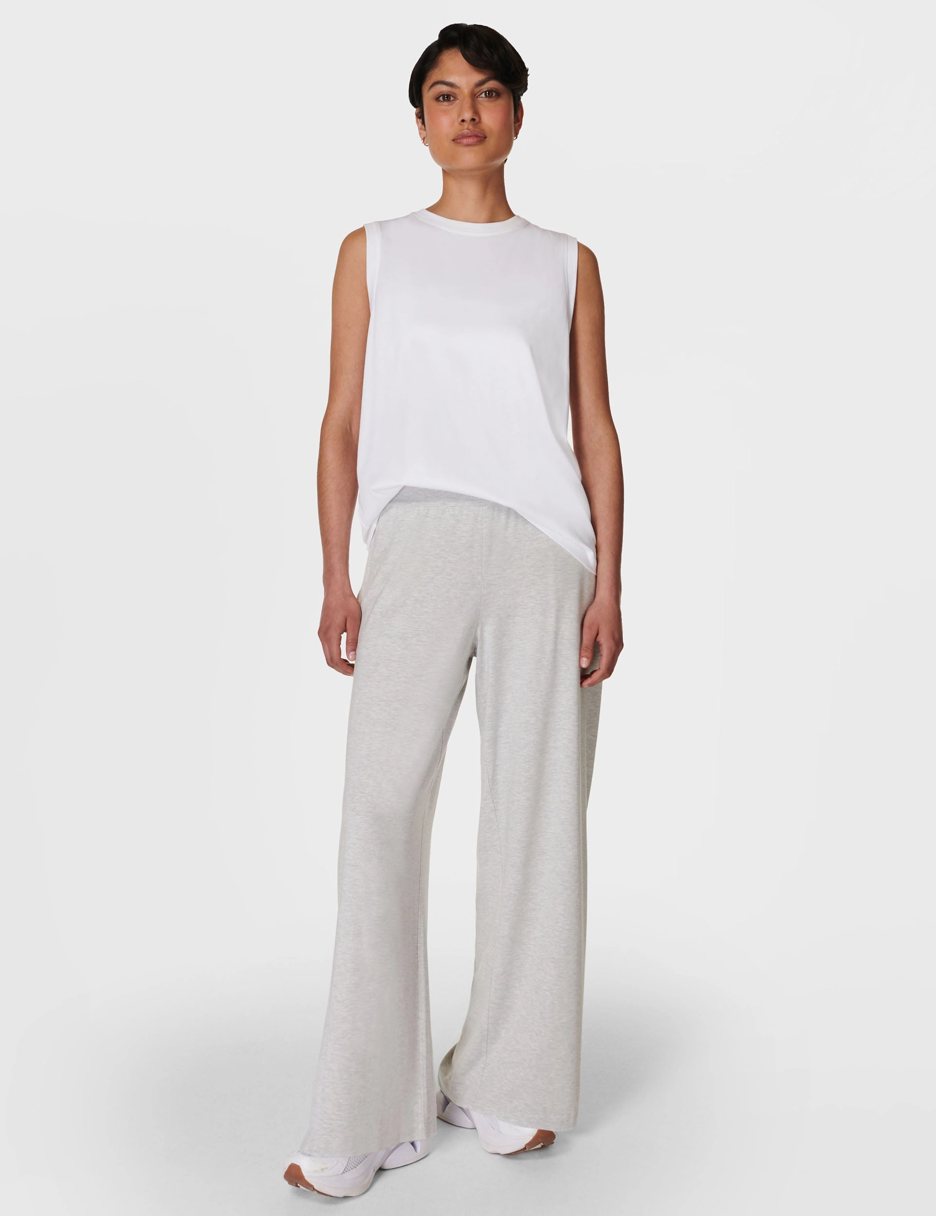 Modal Wide Leg Trousers - Light Grey Marl Quick DryTextile